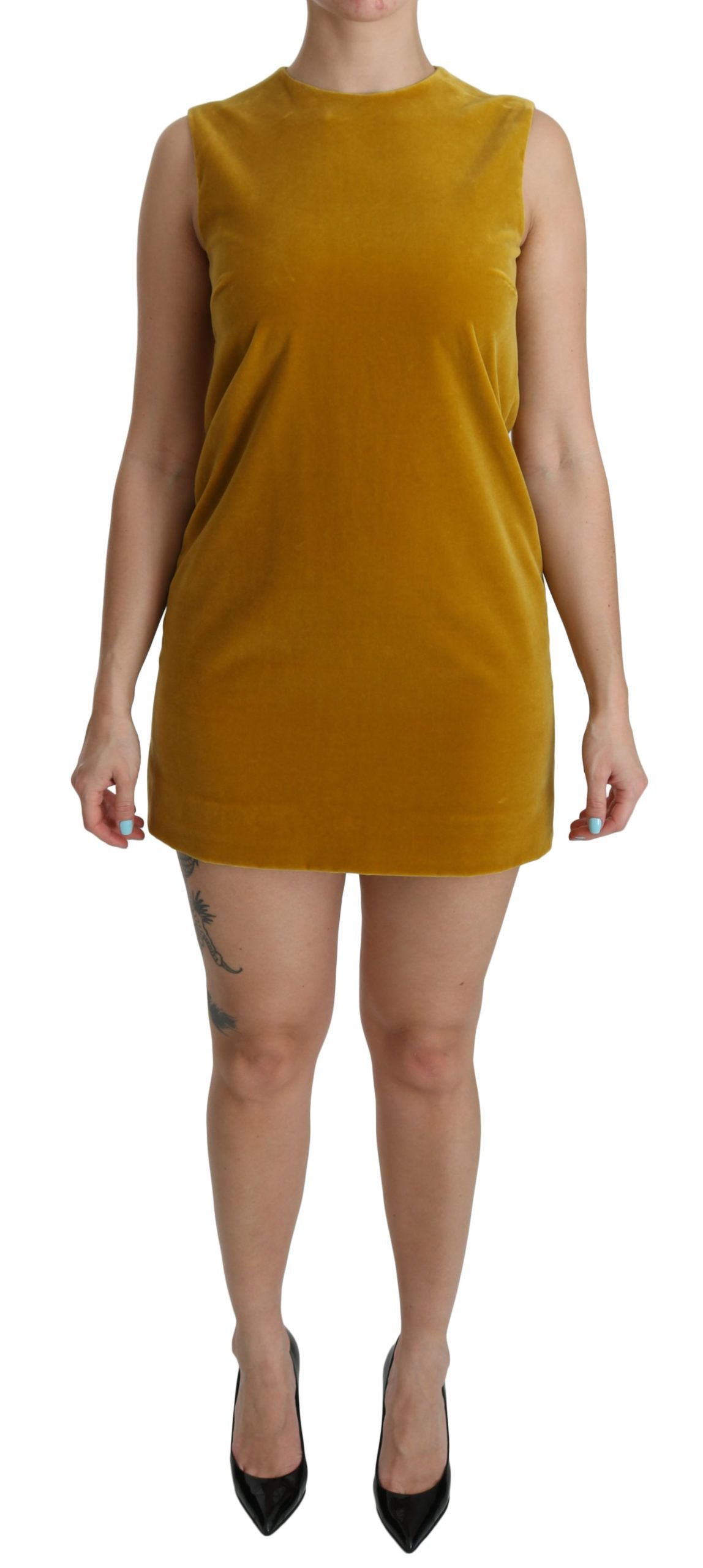 Dolce & Gabbana mustard yellow stretch velvet mini dress-1