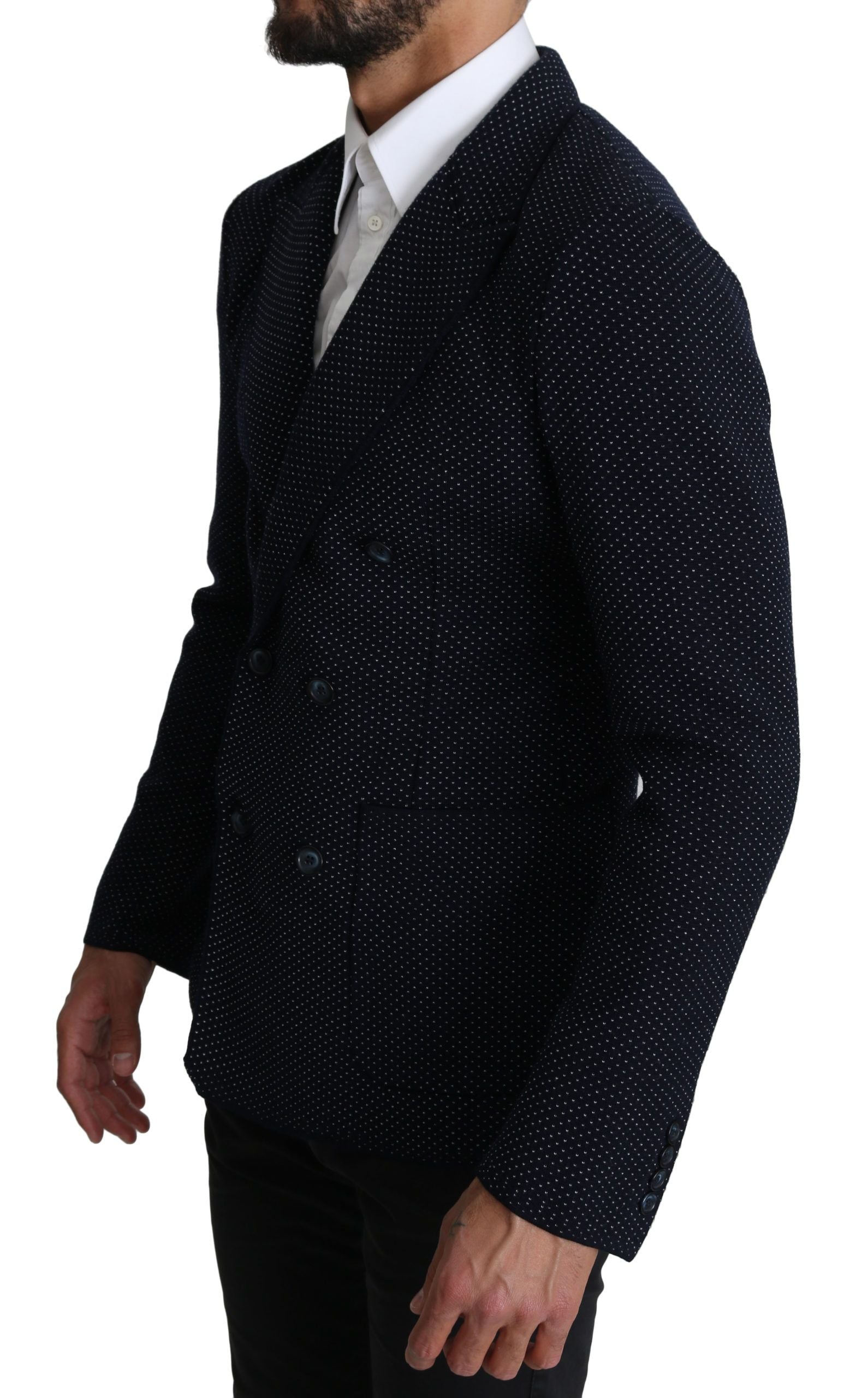 Dolce & Gabbana Dark Blue Polka Dot Double-Breasted Coat Blazer-2