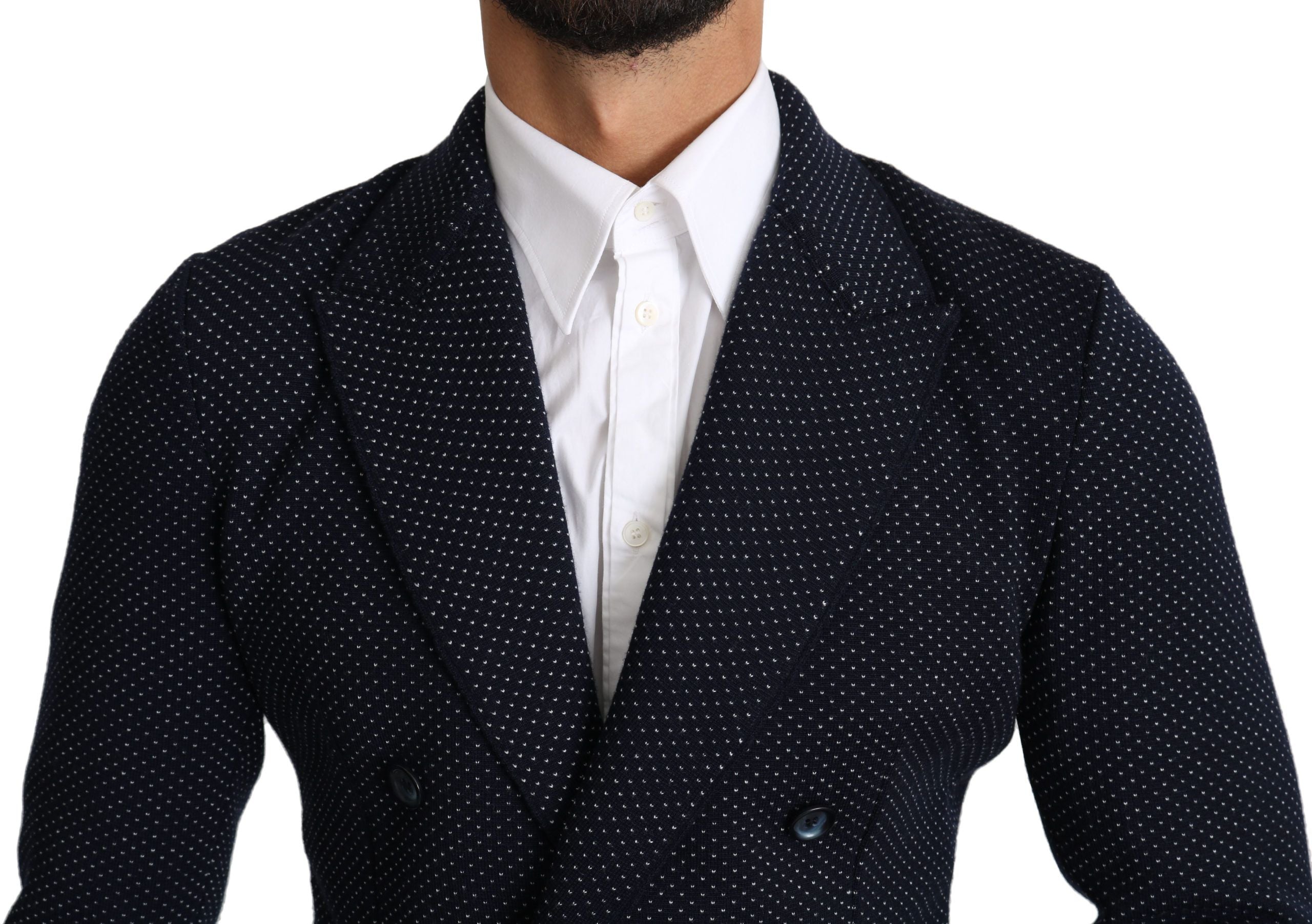 Dolce & Gabbana Dark Blue Polka Dot Double-Breasted Coat Blazer-4