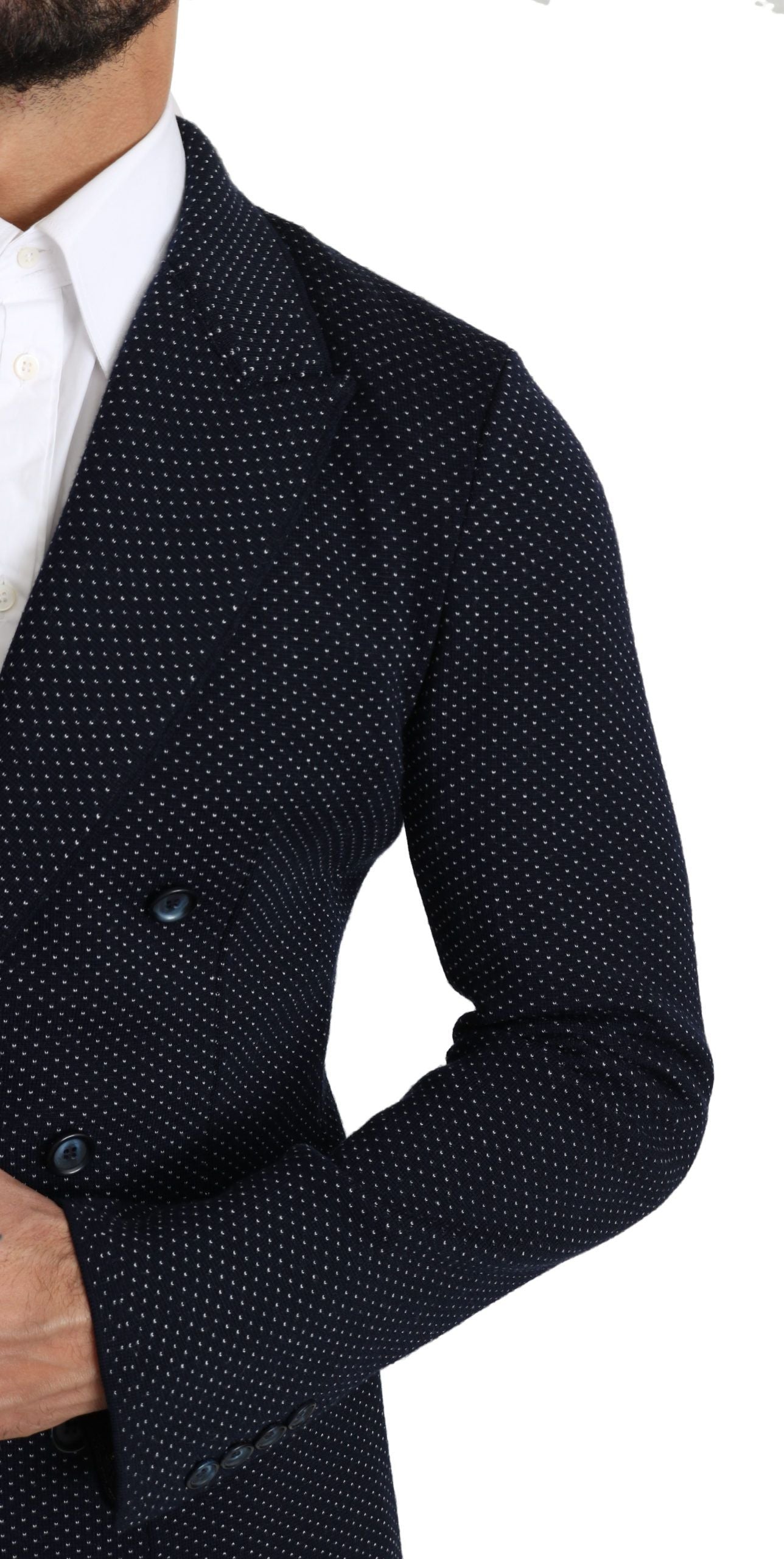 Dolce & Gabbana Dark Blue Polka Dot Double-Breasted Coat Blazer-5