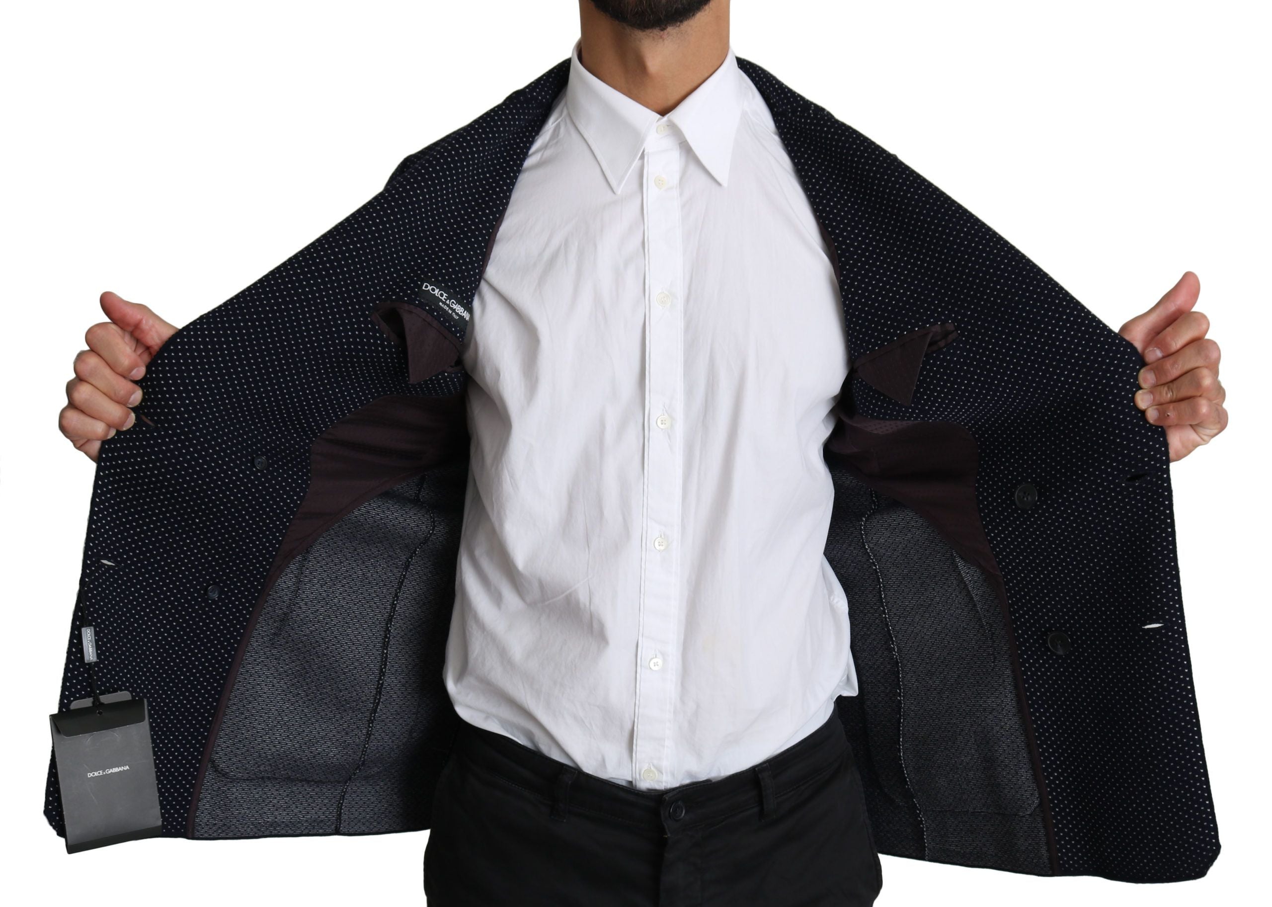 Dolce & Gabbana Dark Blue Polka Dot Double-Breasted Coat Blazer-6