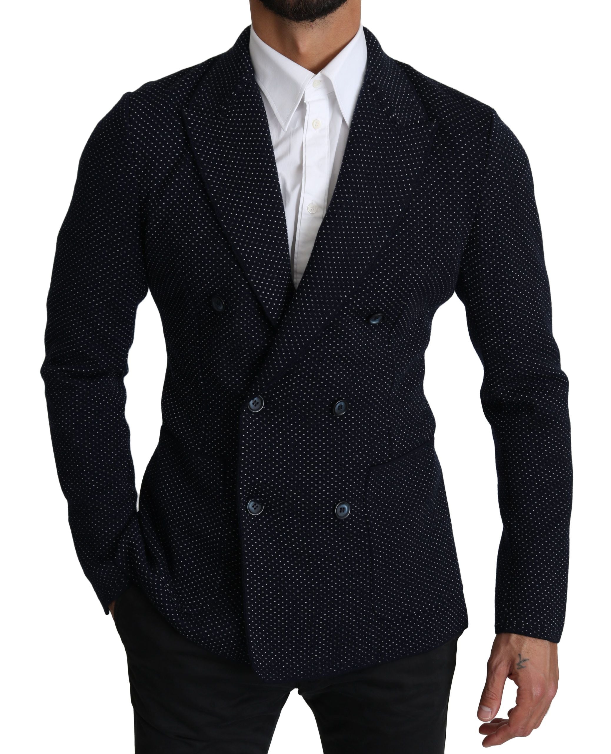 Dolce & Gabbana Dark Blue Polka Dot Double-Breasted Coat Blazer-7