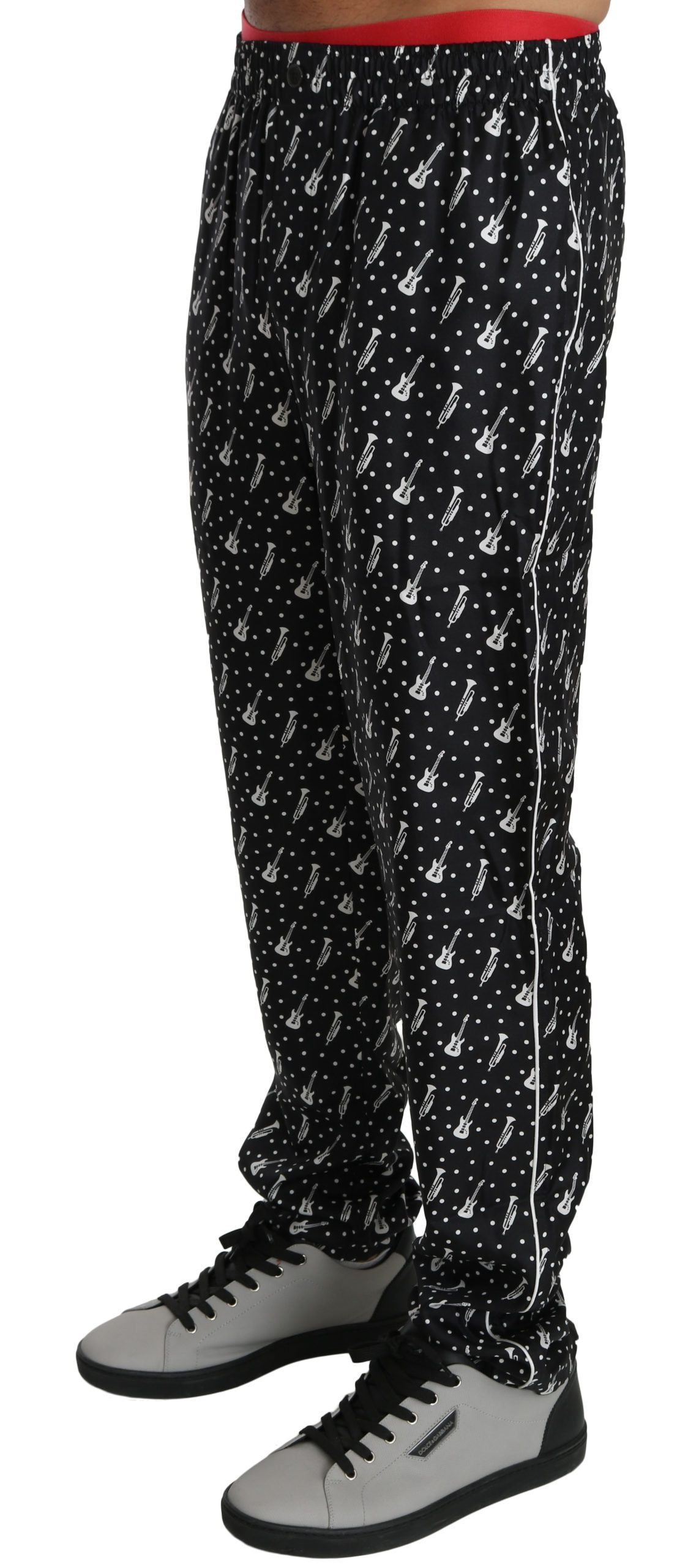 Pantalones de seda con estampado de instrumentos musicales negros de Dolce & Gabbana-2