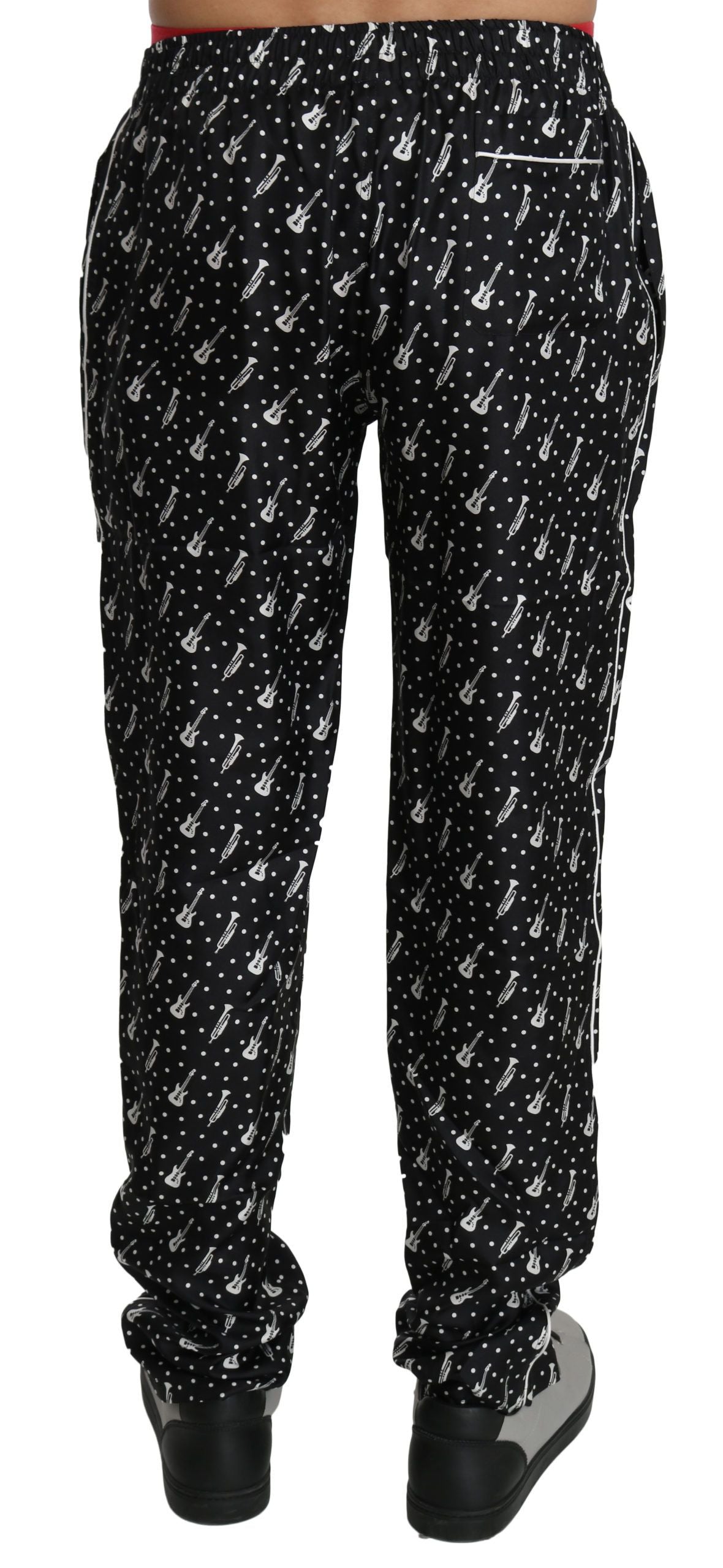 Pantalones de seda con estampado de instrumentos musicales negros de Dolce & Gabbana-3