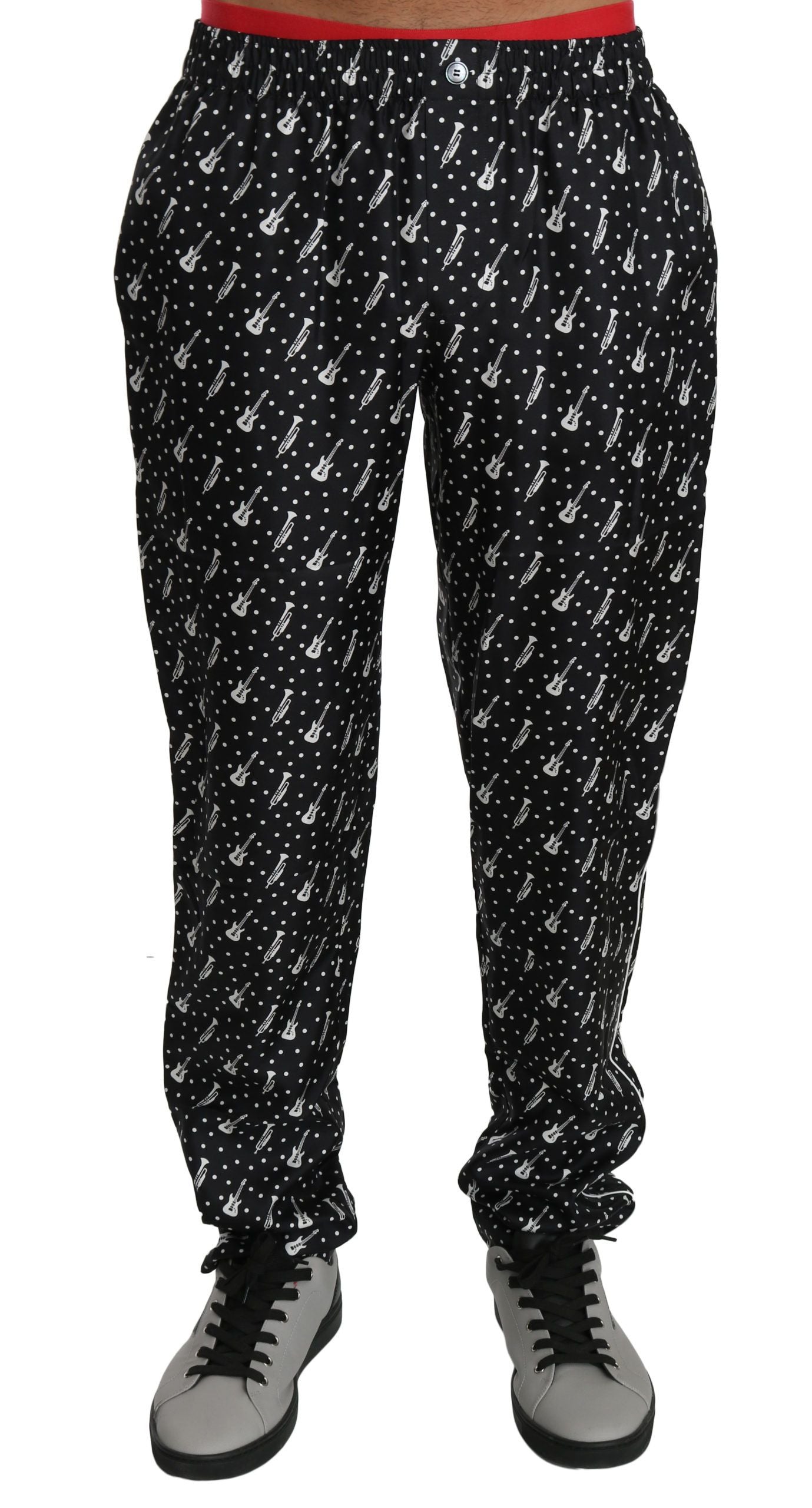 Pantalones de seda con estampado de instrumentos musicales negros de Dolce & Gabbana-4