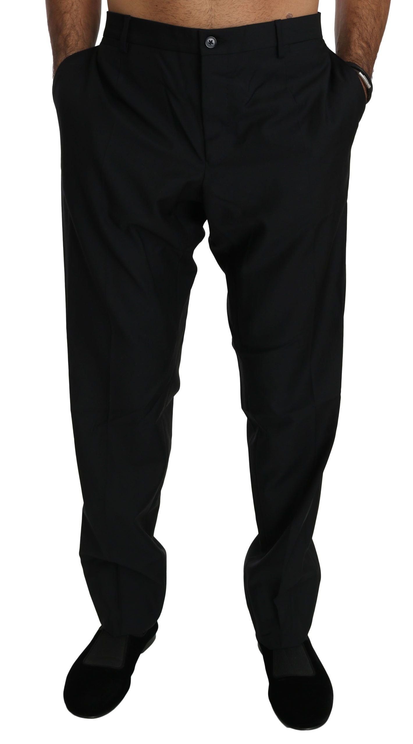 Dolce & Gabbana Black Dress Formal Trousers Men's Wool Trousers-1