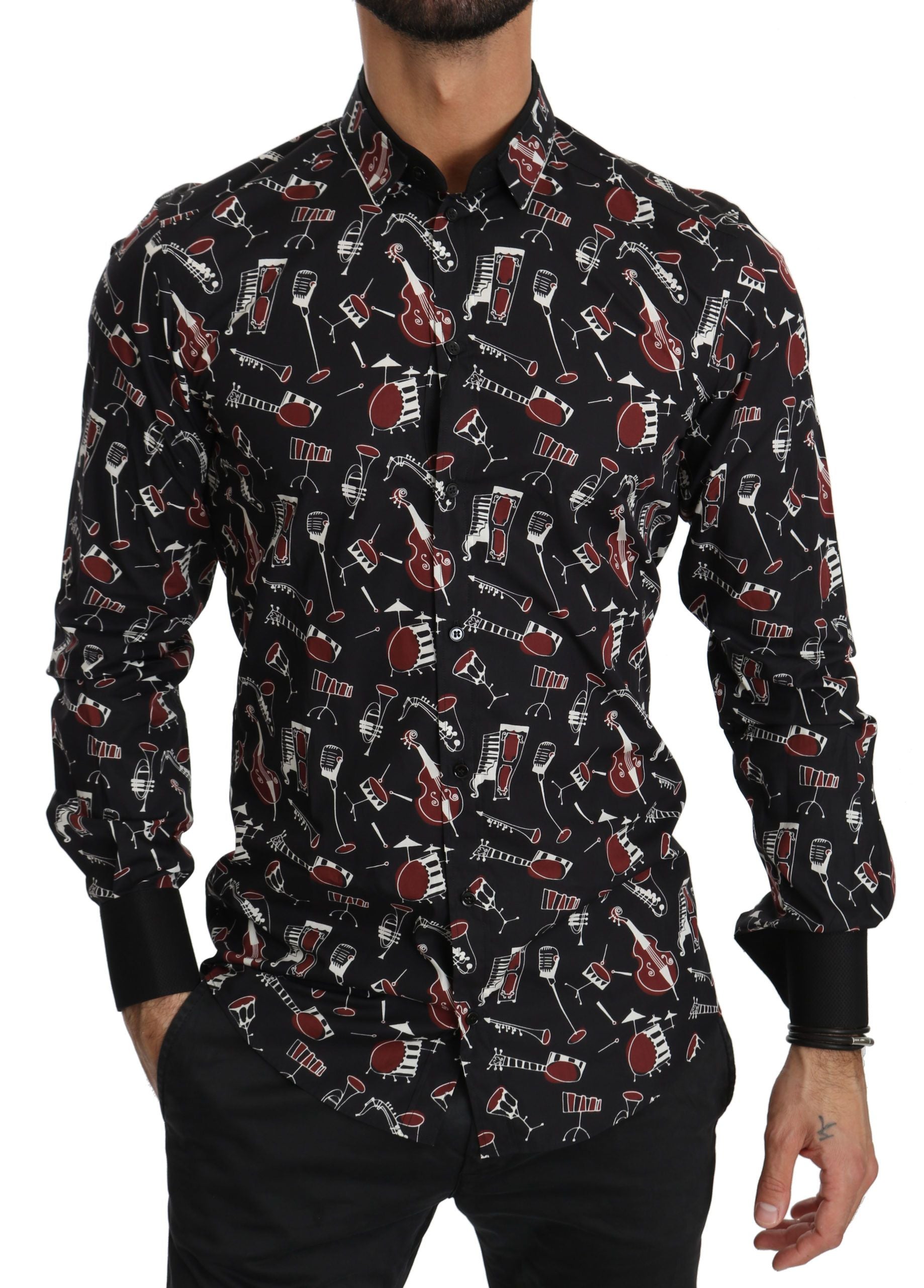 Dolce & Gabbana Elegant black shirt with musical print in cotton silk-2