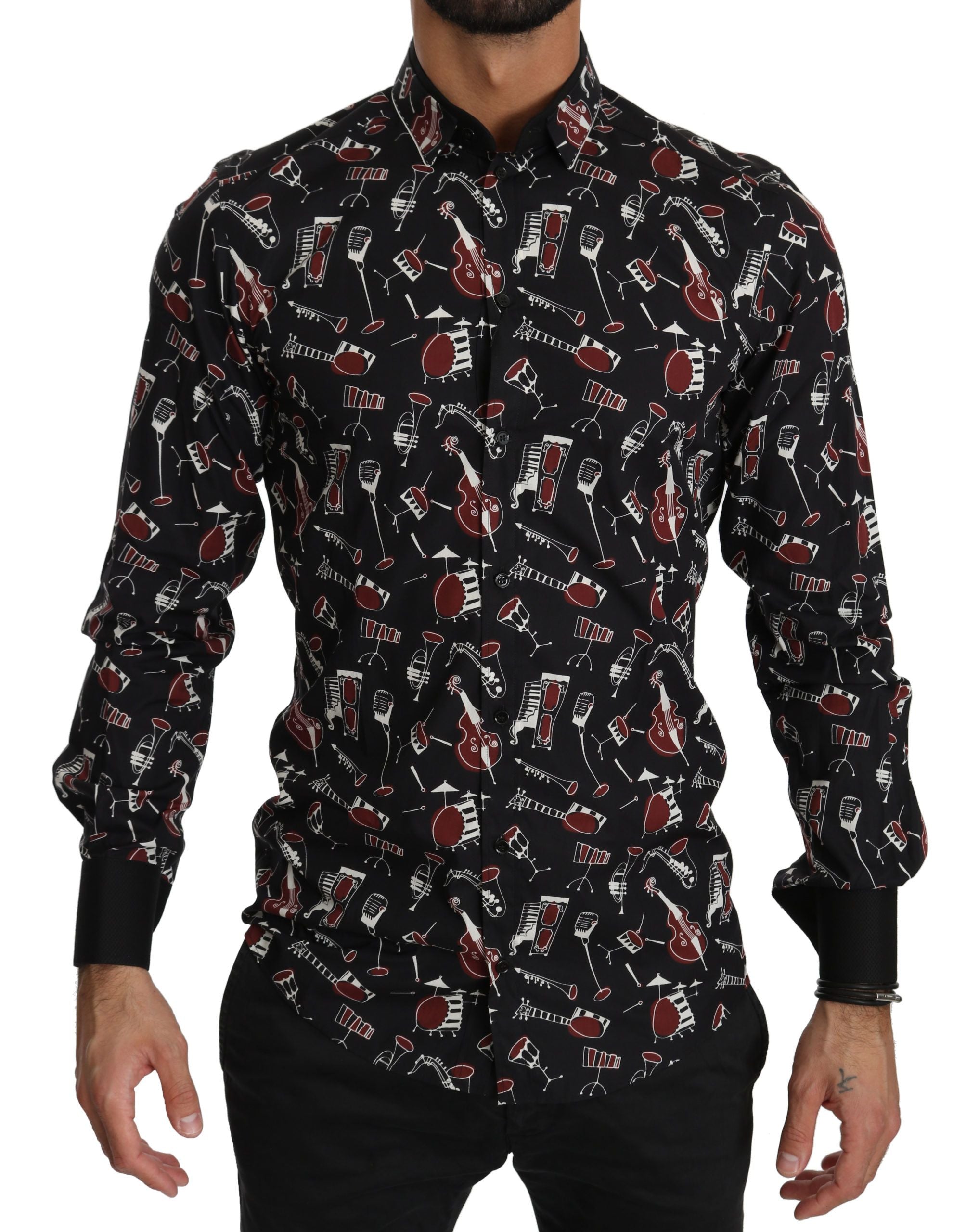 Dolce & Gabbana Elegant black shirt with musical print in cotton silk-1