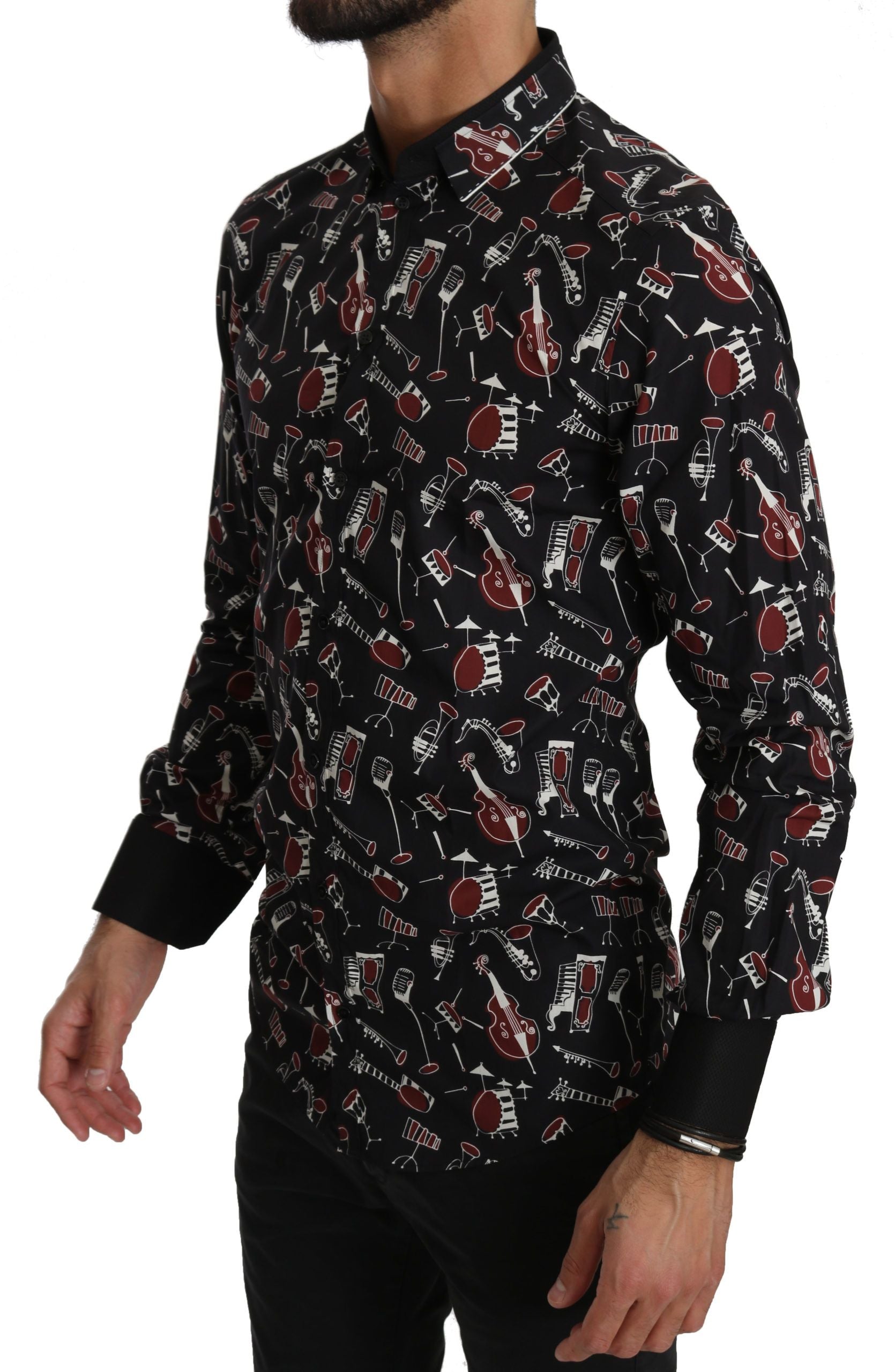 Dolce & Gabbana Elegant black shirt with musical print in cotton silk-3