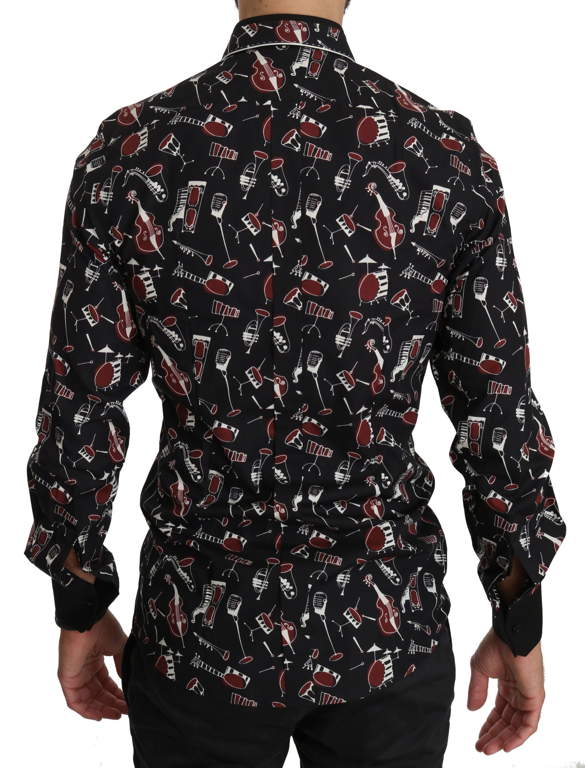 Dolce & Gabbana Elegant black shirt with musical print in cotton silk-4