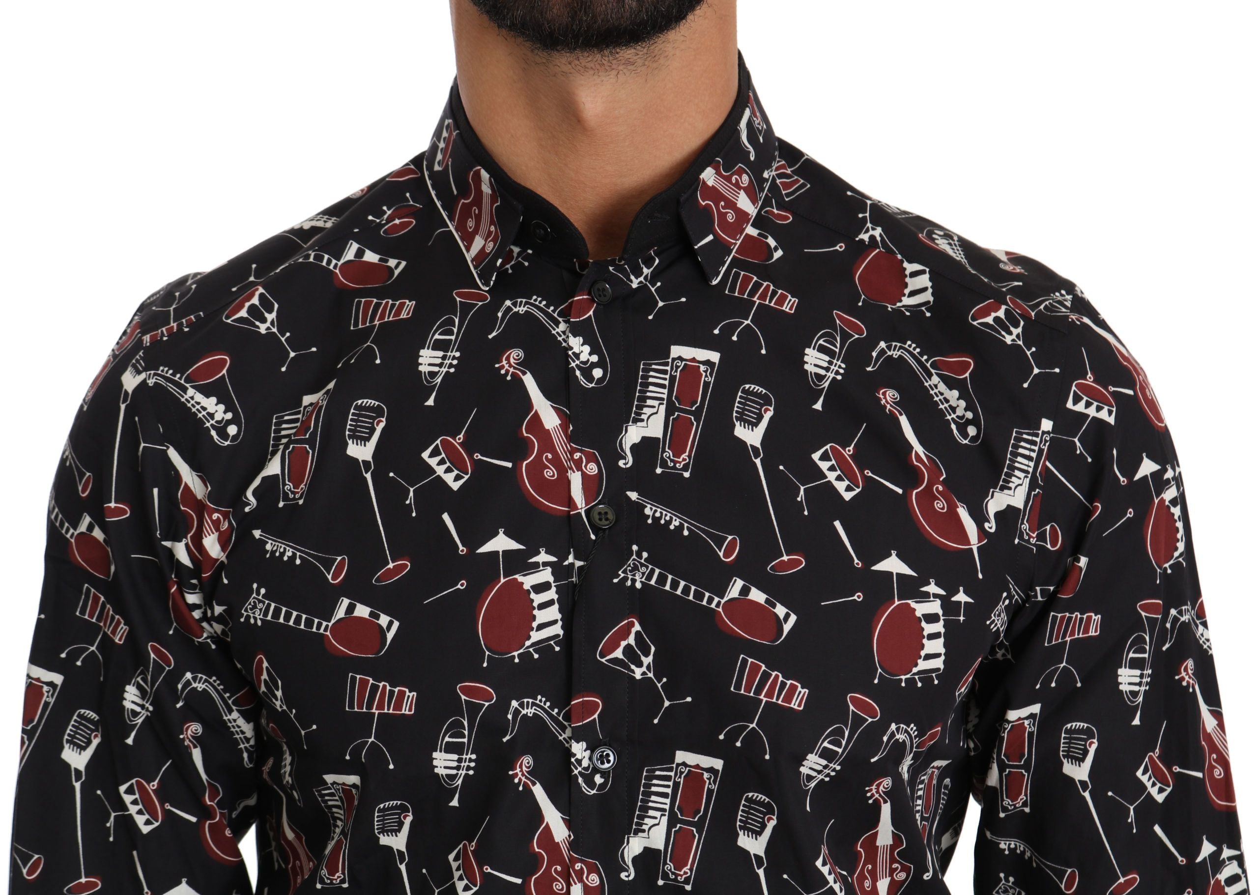 Dolce & Gabbana Elegant black shirt with musical print in cotton silk-5