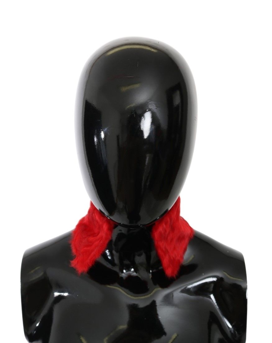Dolce & Gabbana Red Fur Collar Wrap Lambskin Scarf-1