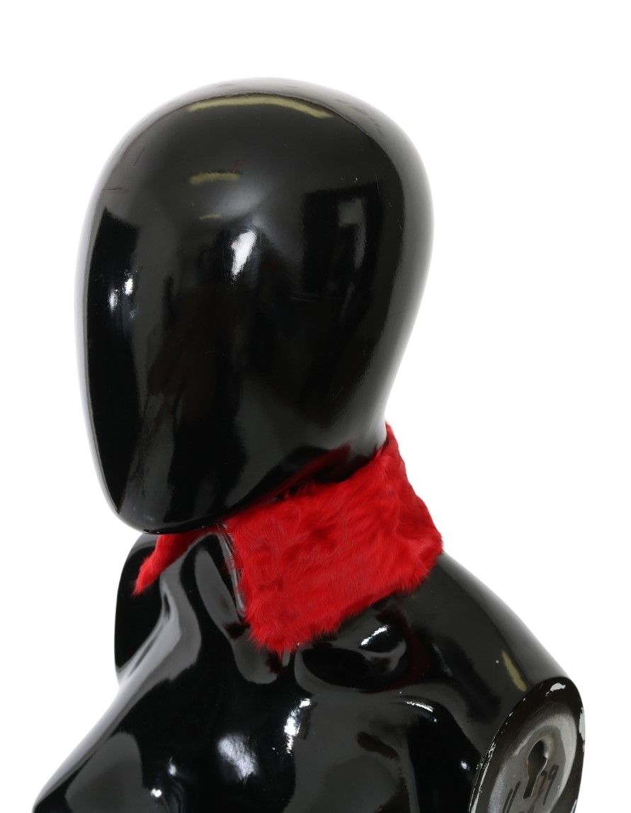 Dolce & Gabbana Red Fur Collar Wrap Lambskin Scarf-2