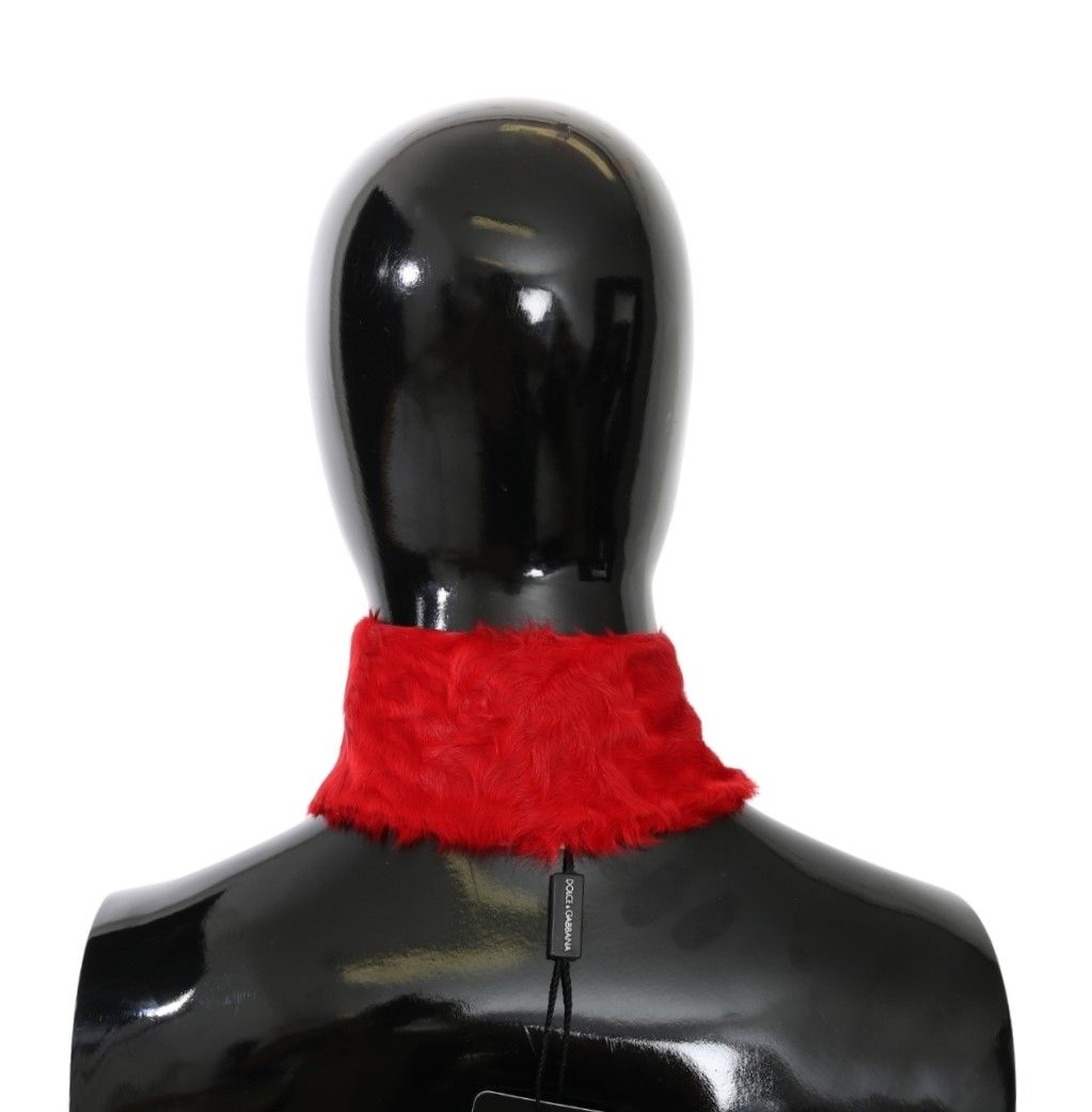 Dolce & Gabbana Red Fur Collar Wrap Lambskin Scarf-3