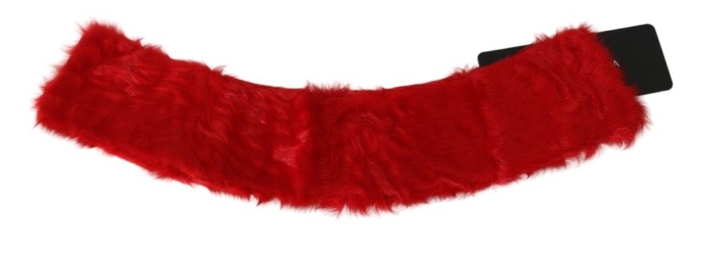 Dolce & Gabbana Red Fur Collar Wrap Lambskin Scarf-4