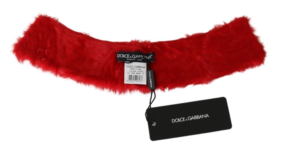Dolce & Gabbana Red Fur Collar Wrap Lambskin Scarf-5