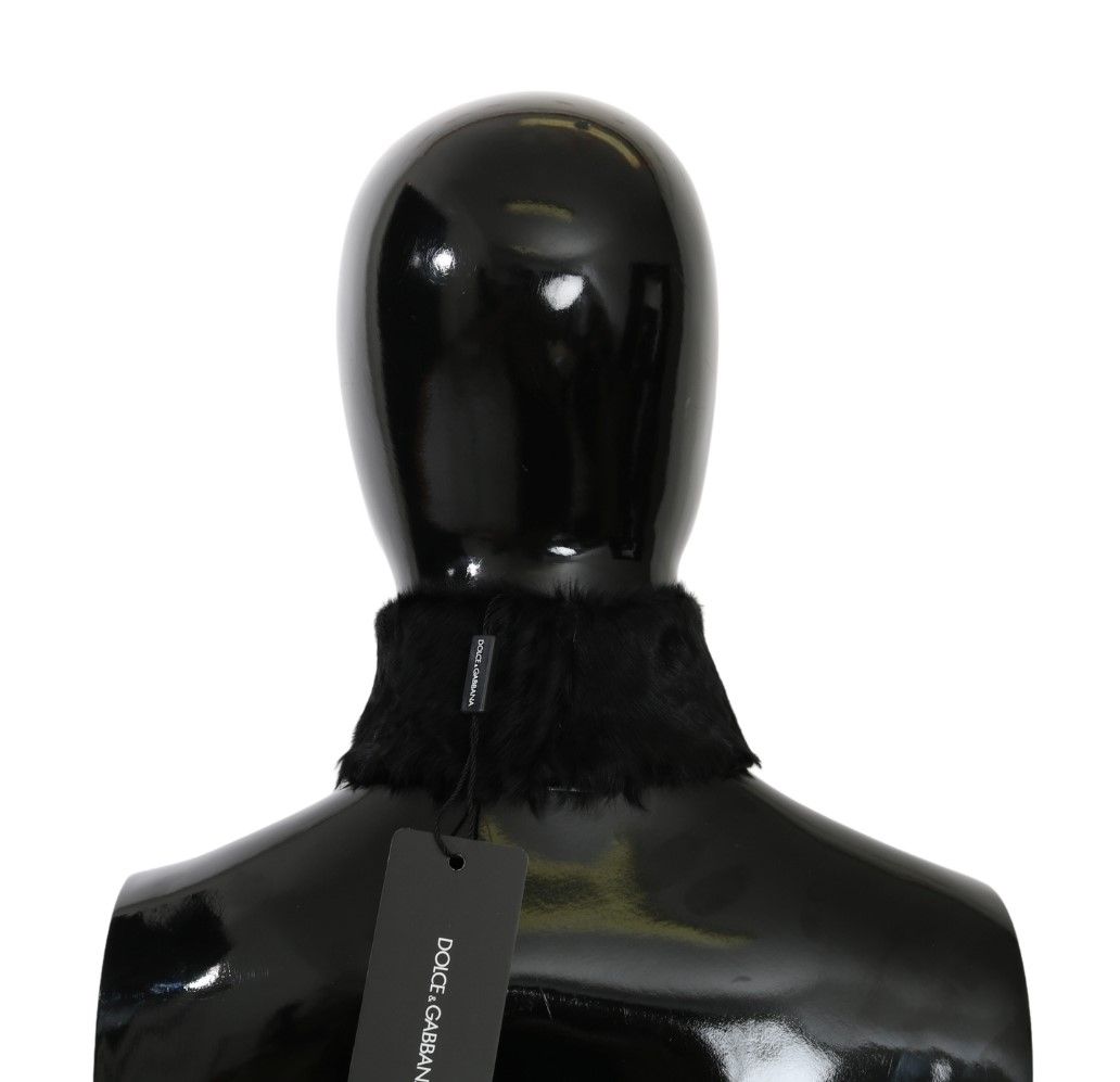 Dolce & Gabbana Schwarzer Pelzkragen Wickel-Lammfellschal-3