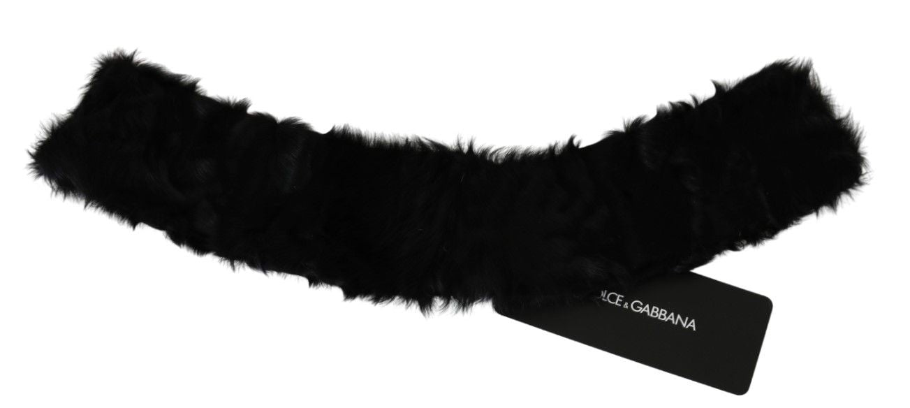 Dolce & Gabbana Schwarzer Pelzkragen Wickel-Lammfellschal-4