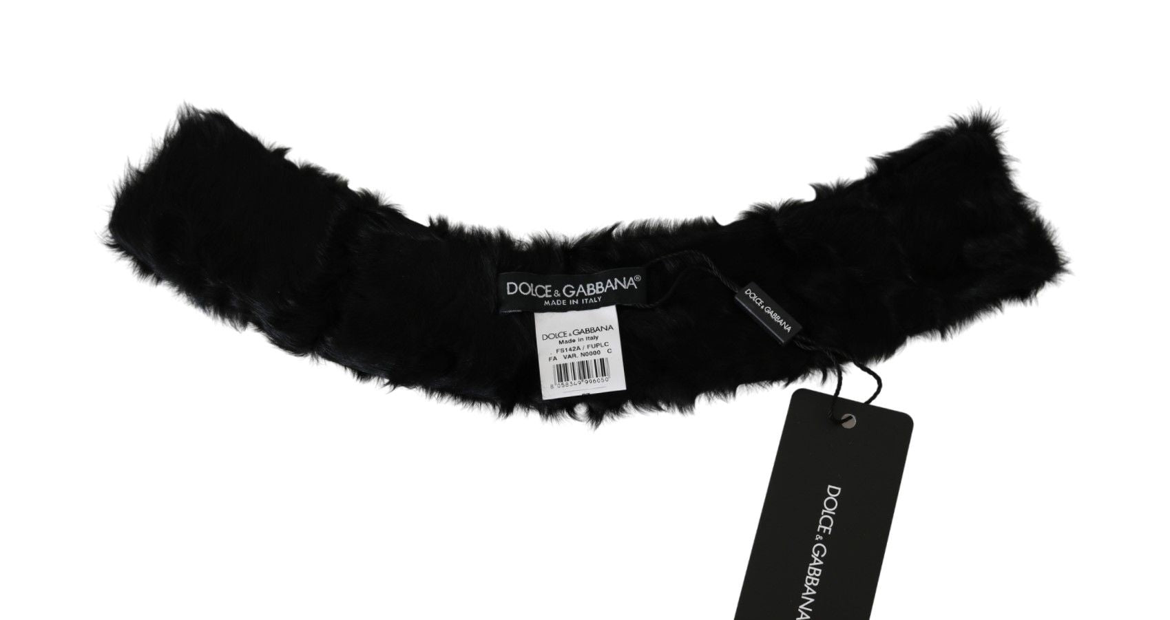 Dolce & Gabbana Schwarzer Pelzkragen Wickel-Lammfellschal-5