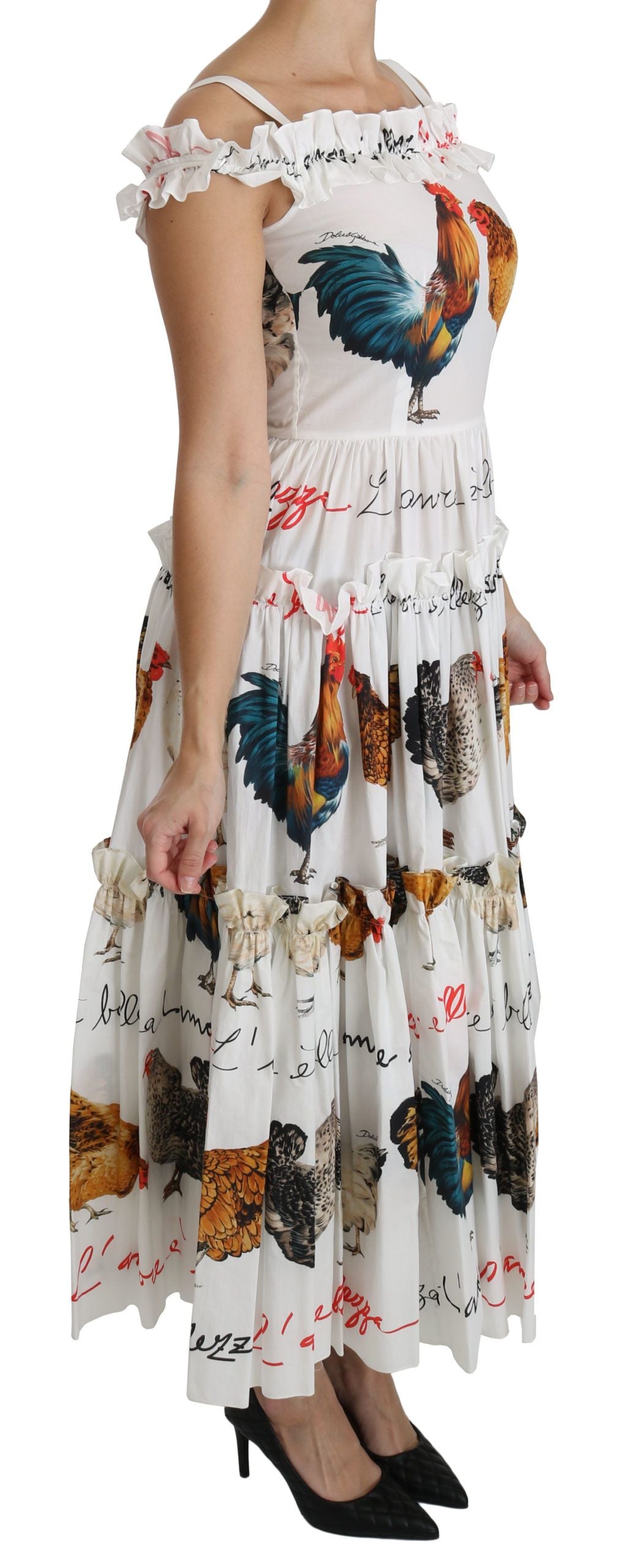 Dolce & Gabbana White Rooster Sheath Dress Midi in Cotton-3