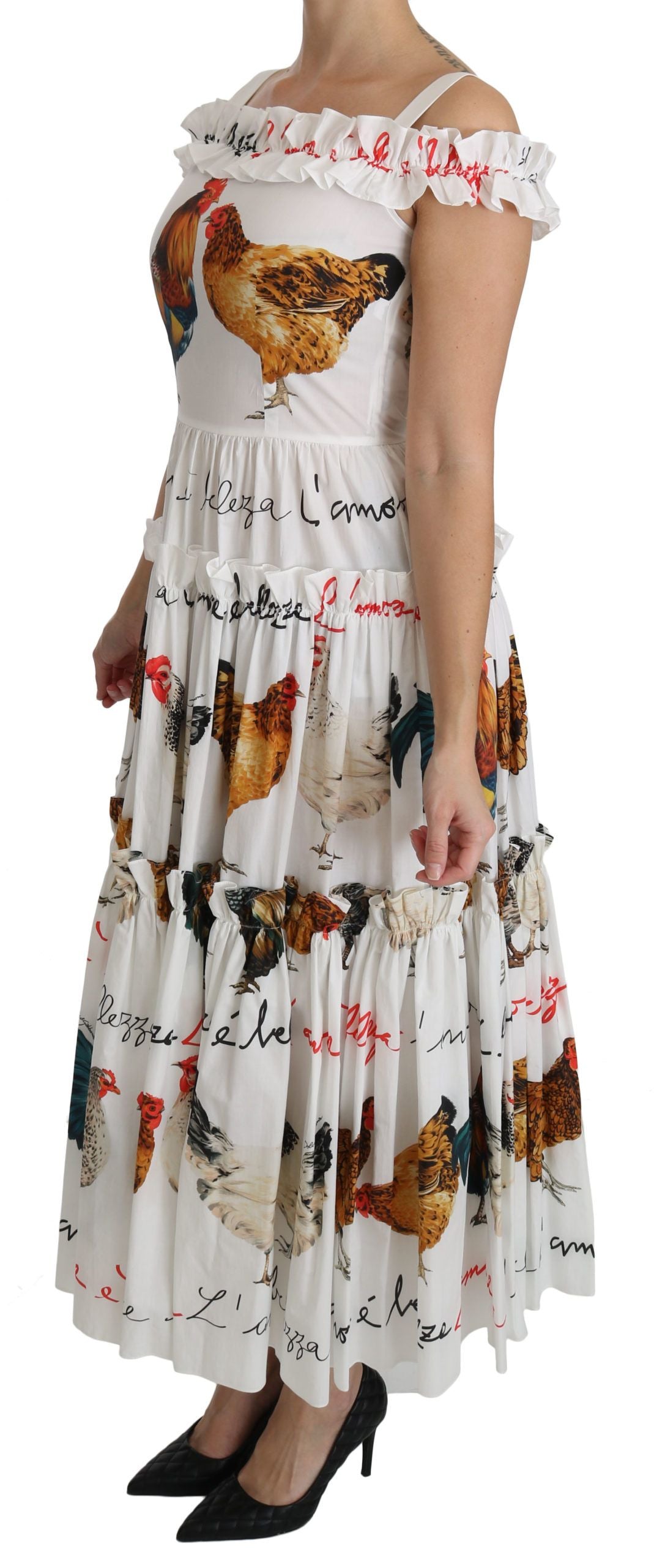 Dolce & Gabbana White Rooster Sheath Dress Midi in Cotton-4