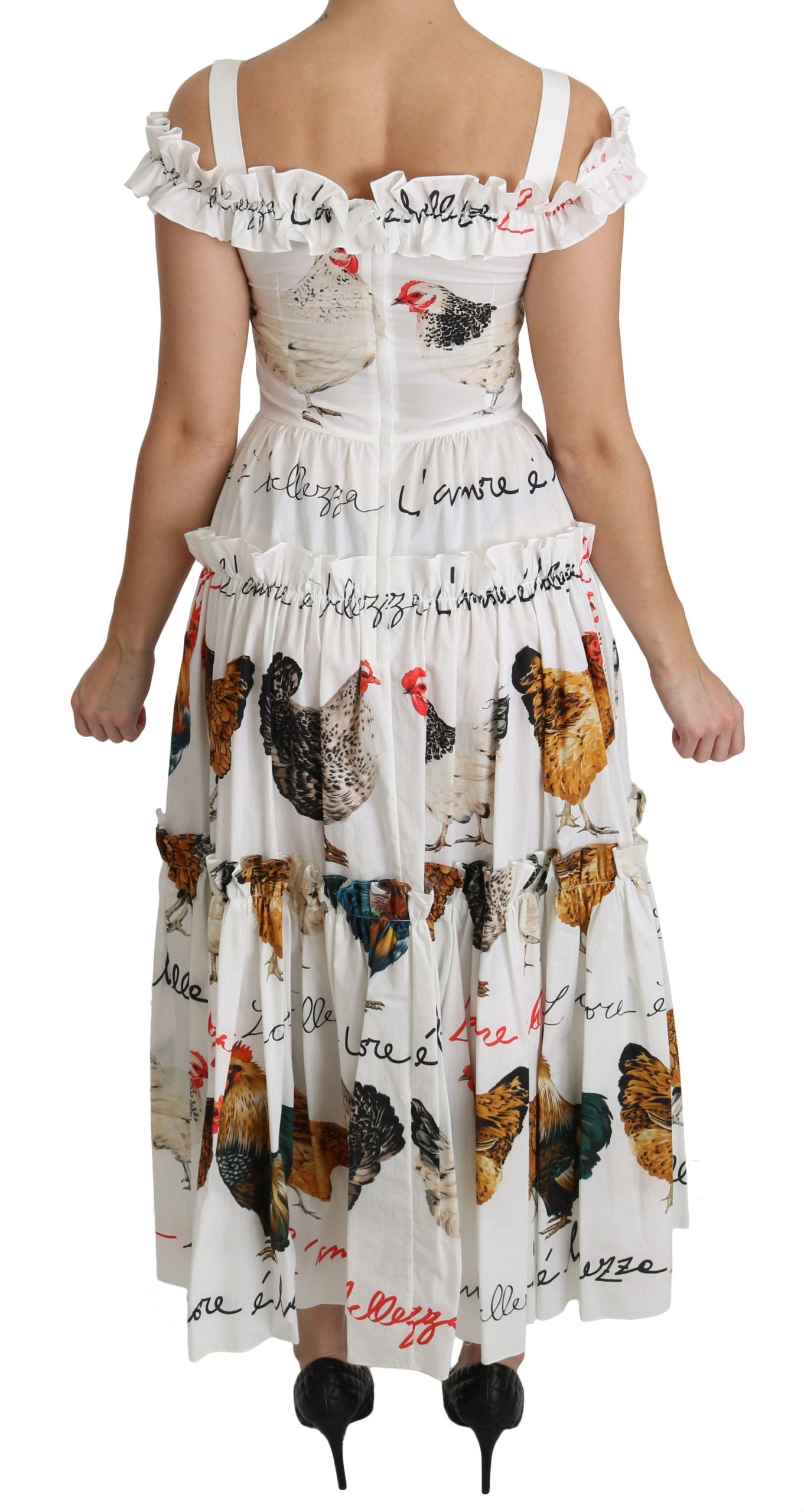 Dolce & Gabbana White Rooster Sheath Dress Midi in Cotton-5