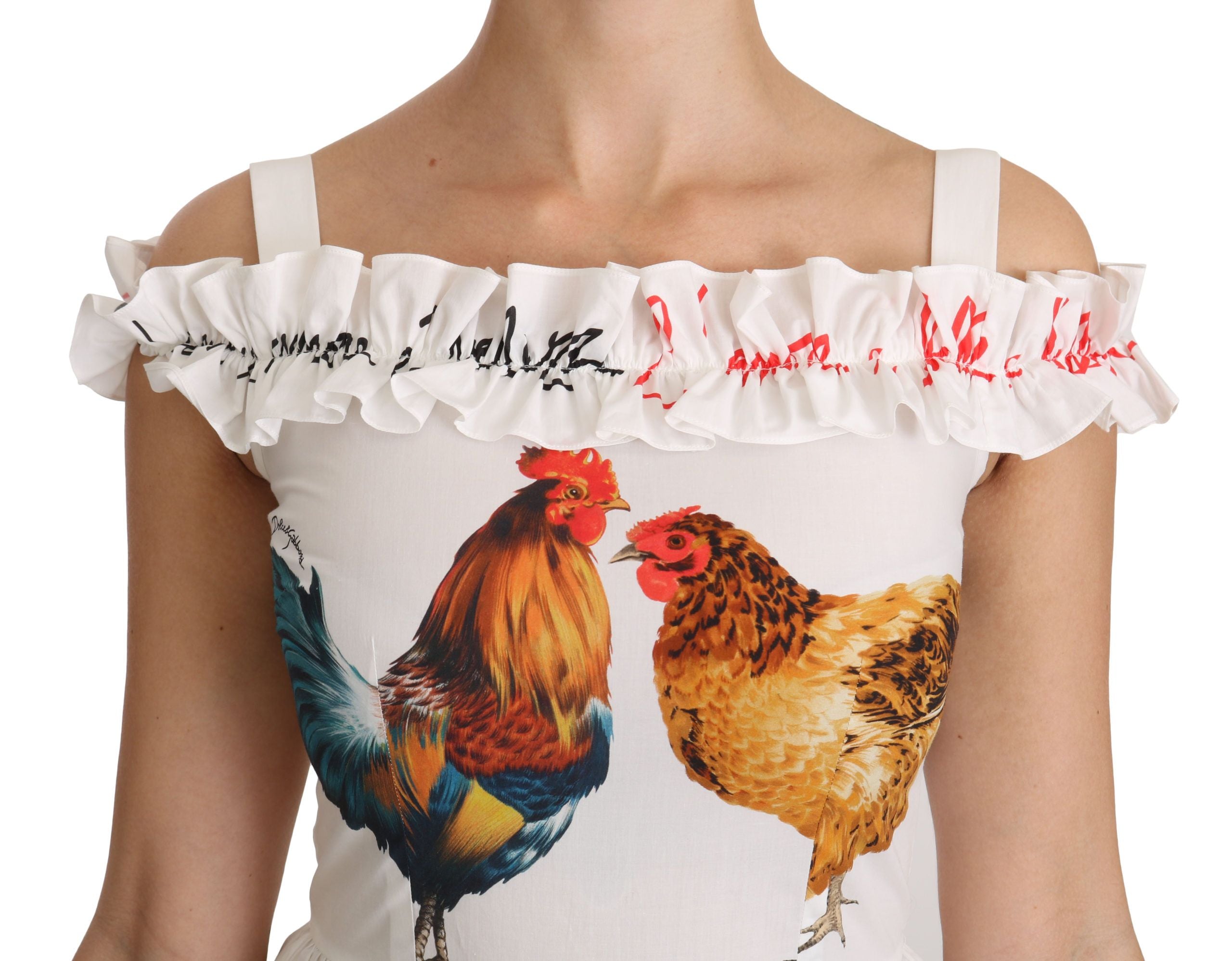 Dolce & Gabbana White Rooster Sheath Dress Midi in Cotton-6