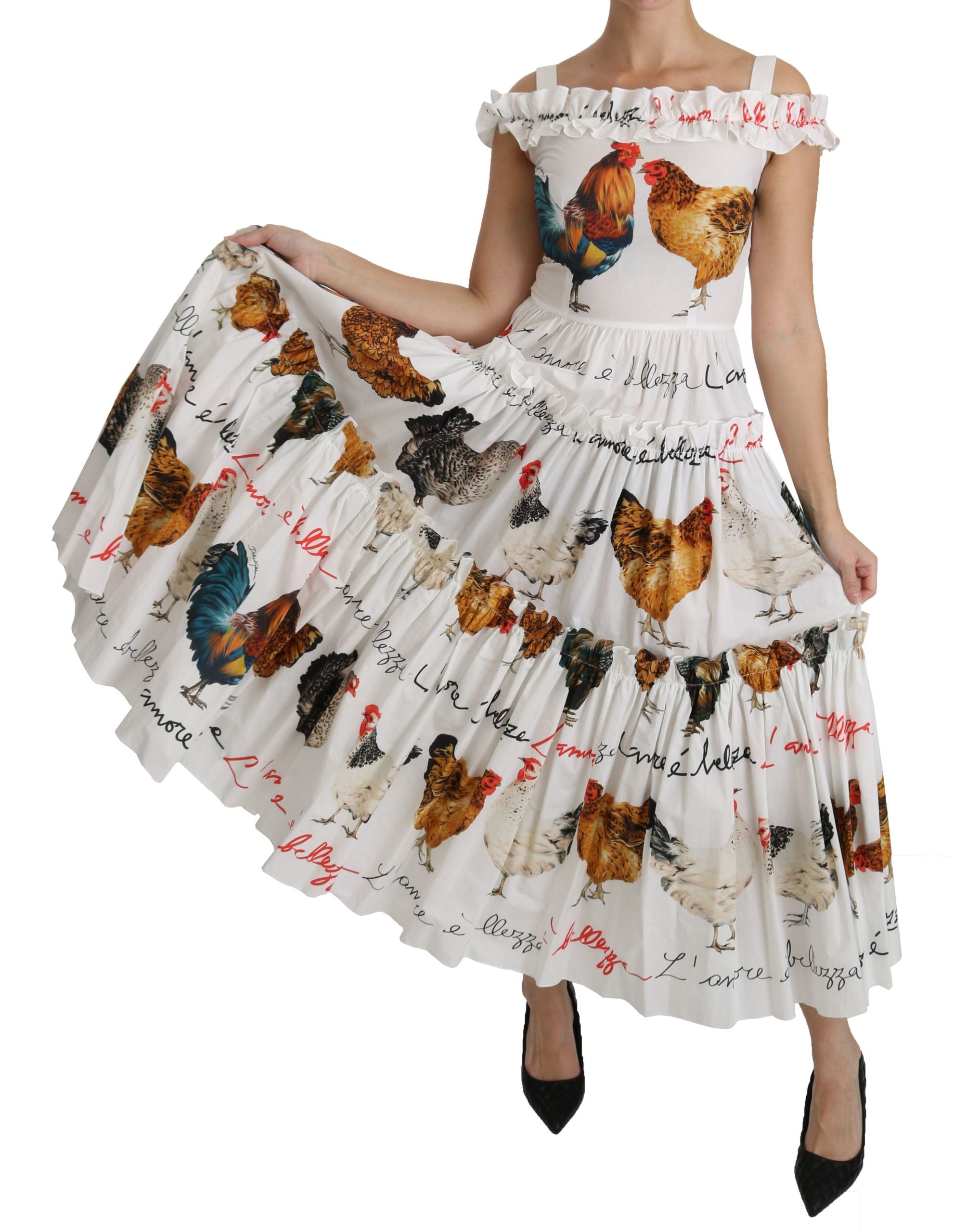 Dolce & Gabbana White Rooster Sheath Dress Midi in Cotton-7