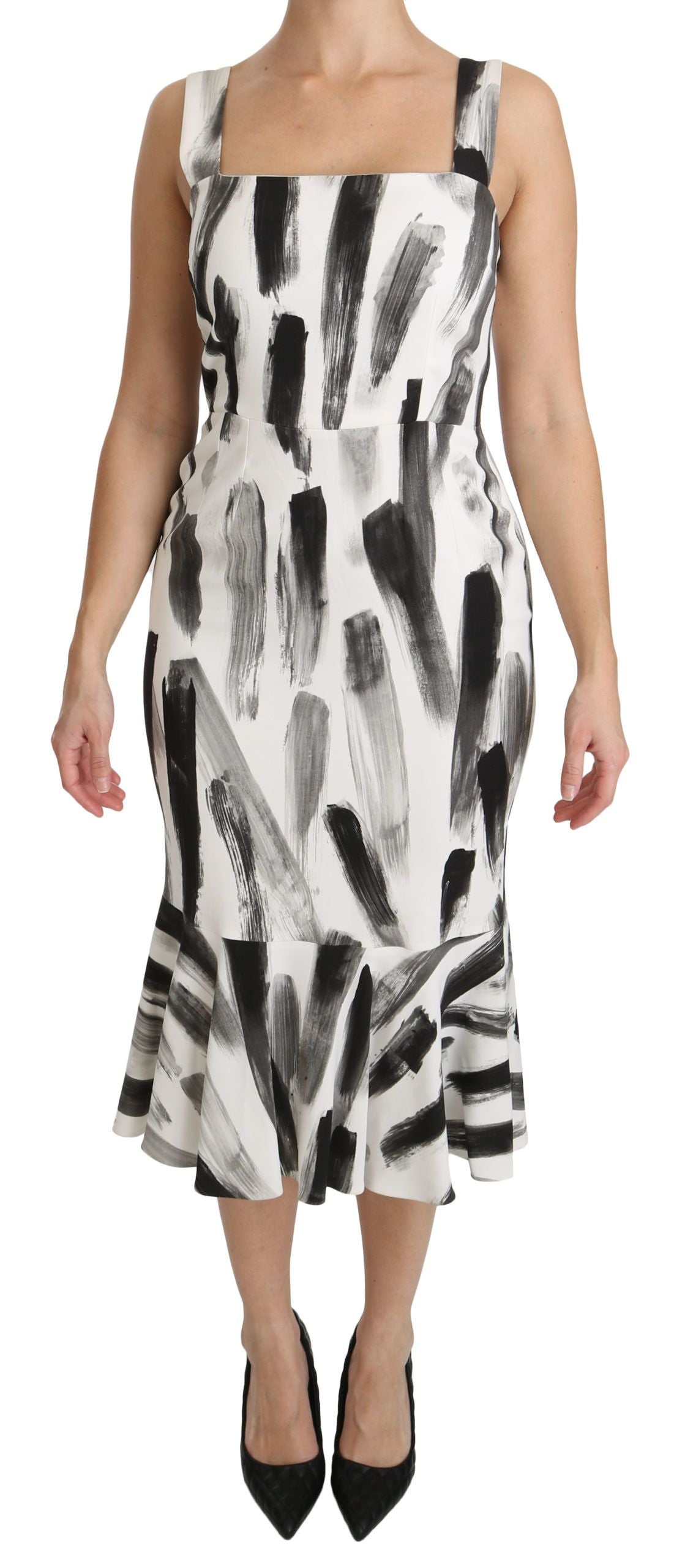 Dolce & Gabbana White and black printed viscose midi dress-1