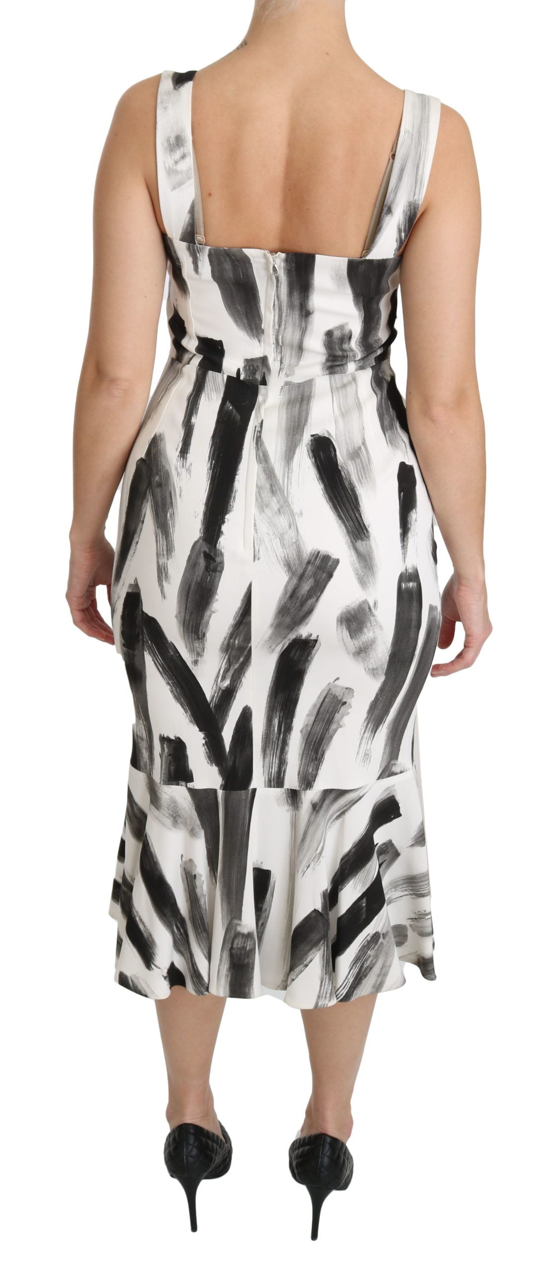 Dolce & Gabbana White and black printed viscose midi dress-4