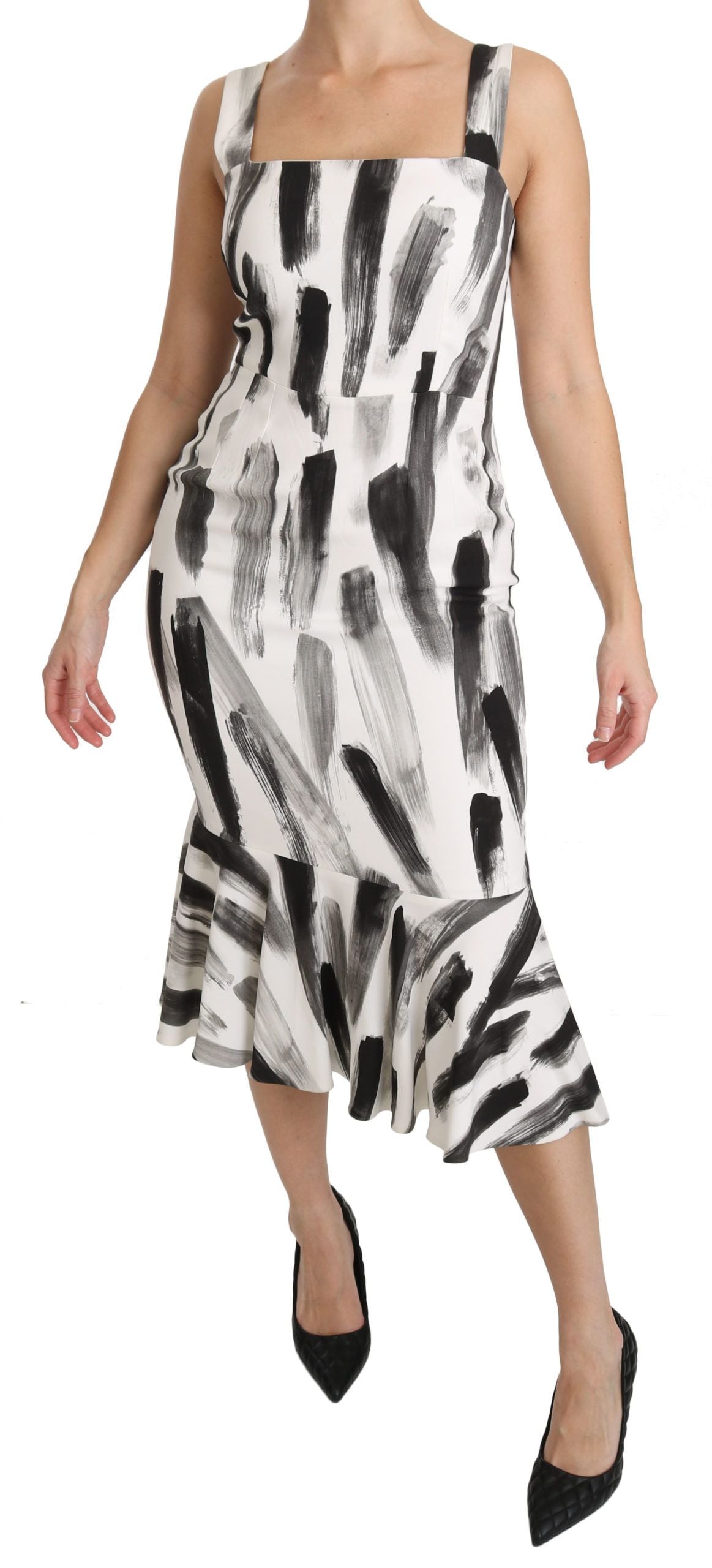 Dolce & Gabbana White and black printed viscose midi dress-6