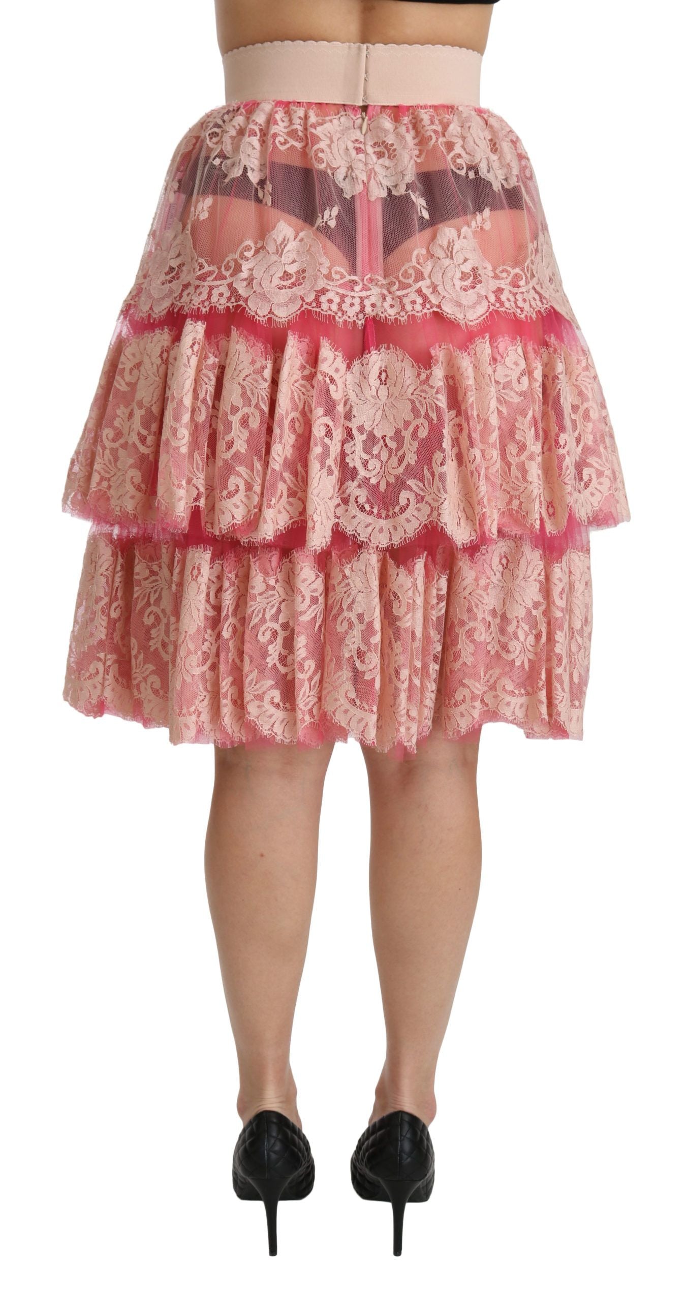 Dolce & Gabbana pink lace, layered, high waist, knee-length skirt-4