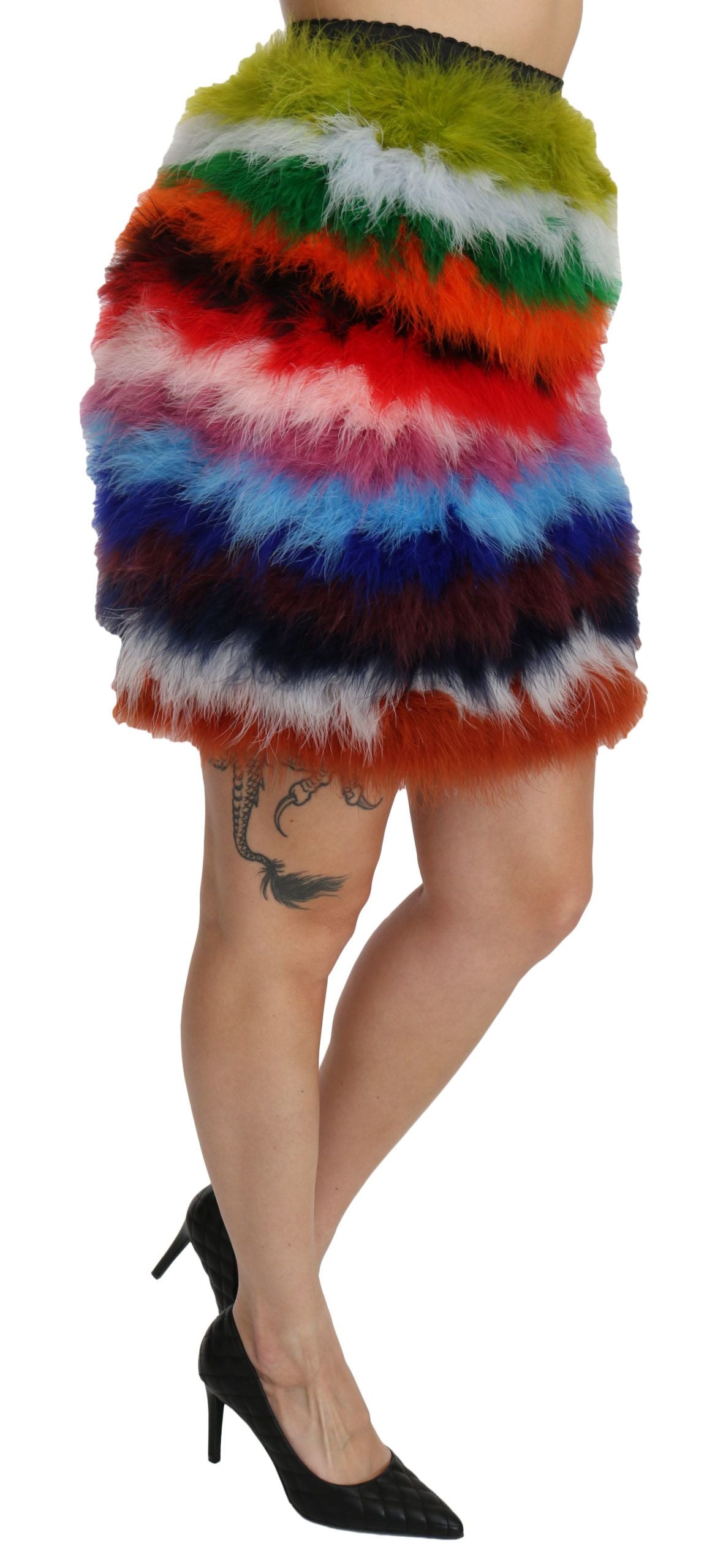 Dolce & Gabbana red and blue high-waisted mini feather skirt-2