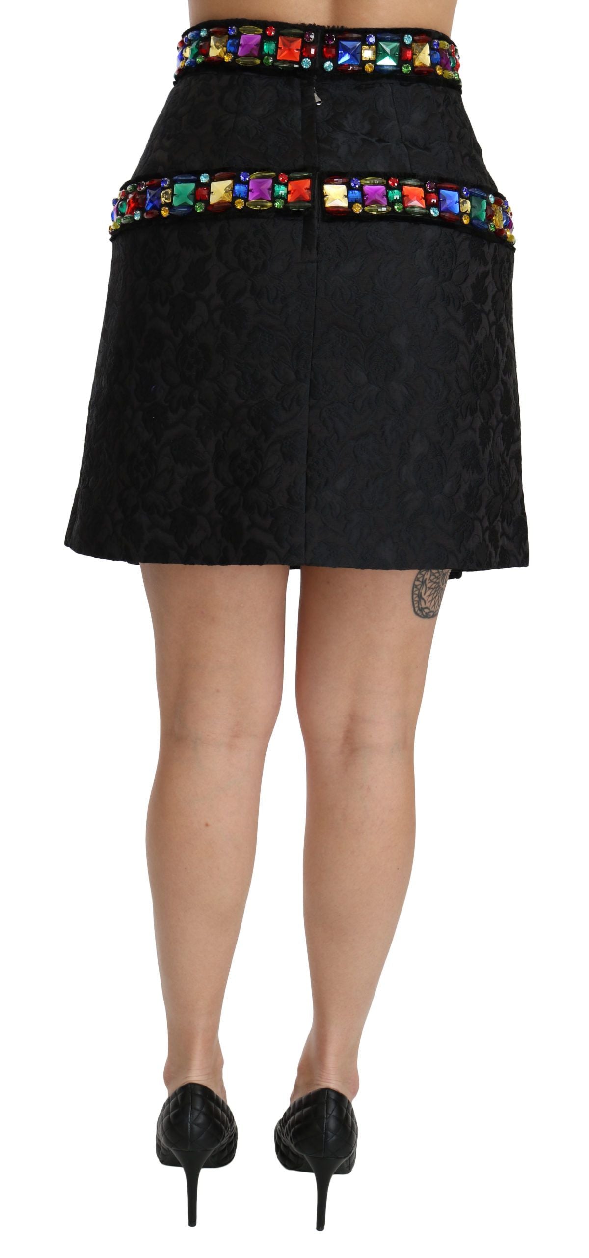 Dolce & Gabbana Black crystal-embellished high-waisted skirt-4