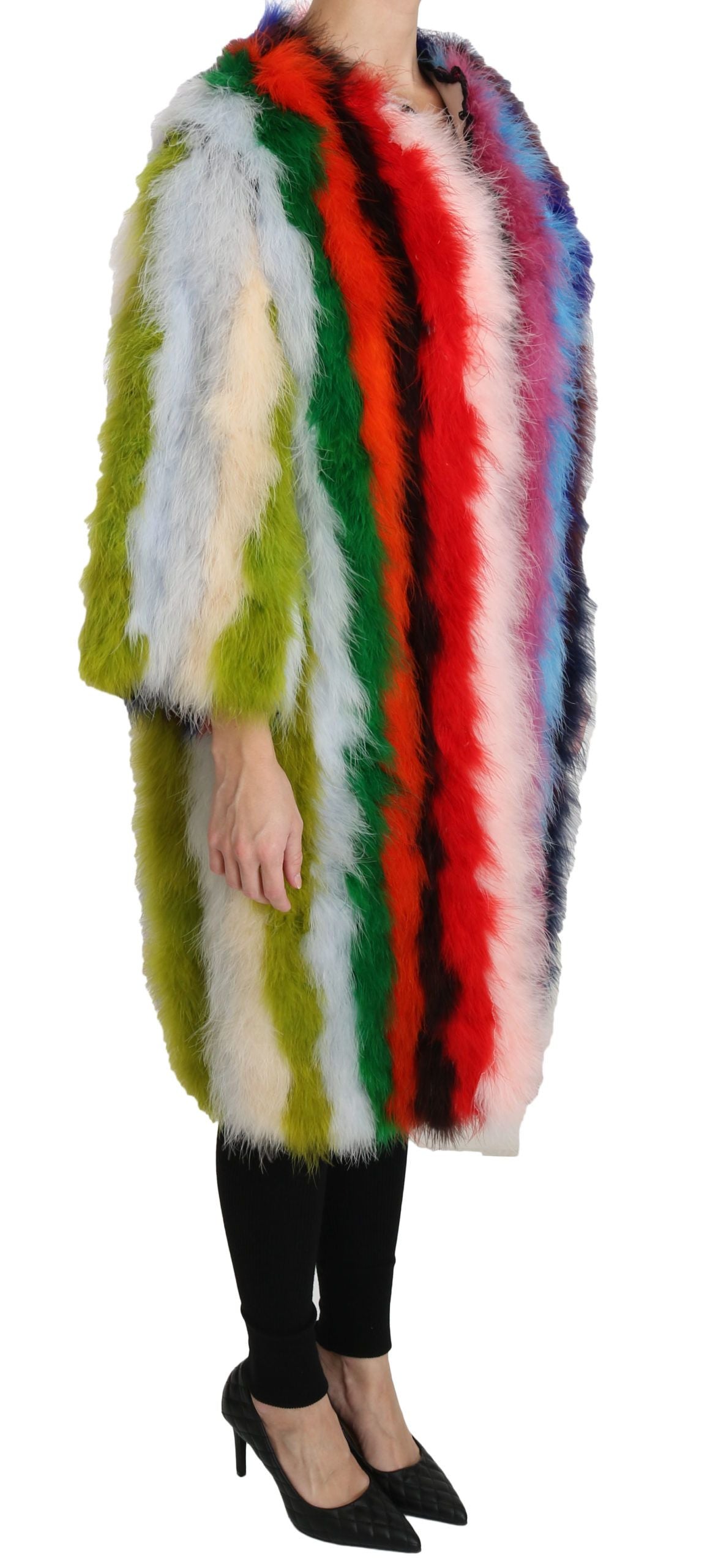 Dolce & Gabbana Multicolor Türkiye Feather Cape Fur Coat-2