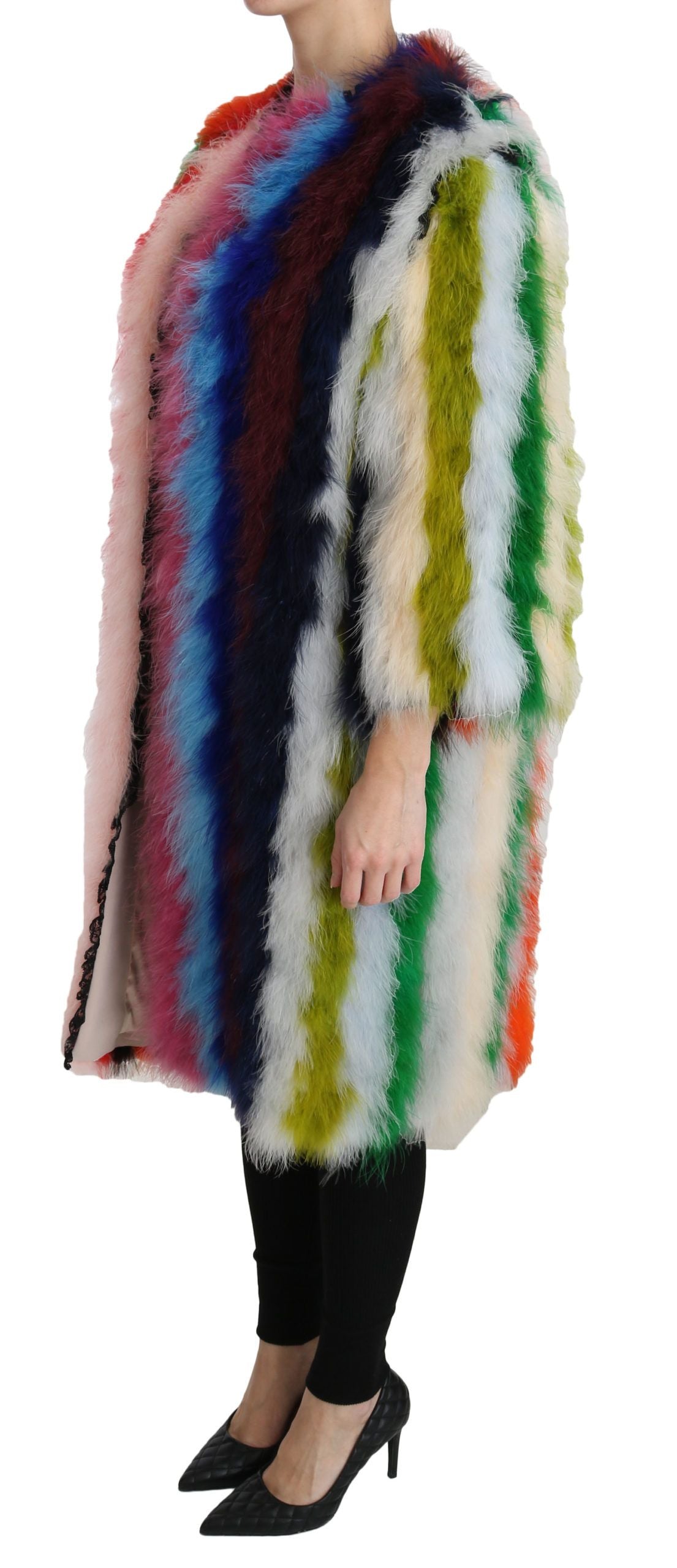Dolce & Gabbana Multicolor Türkiye Feather Cape Fur Coat-3