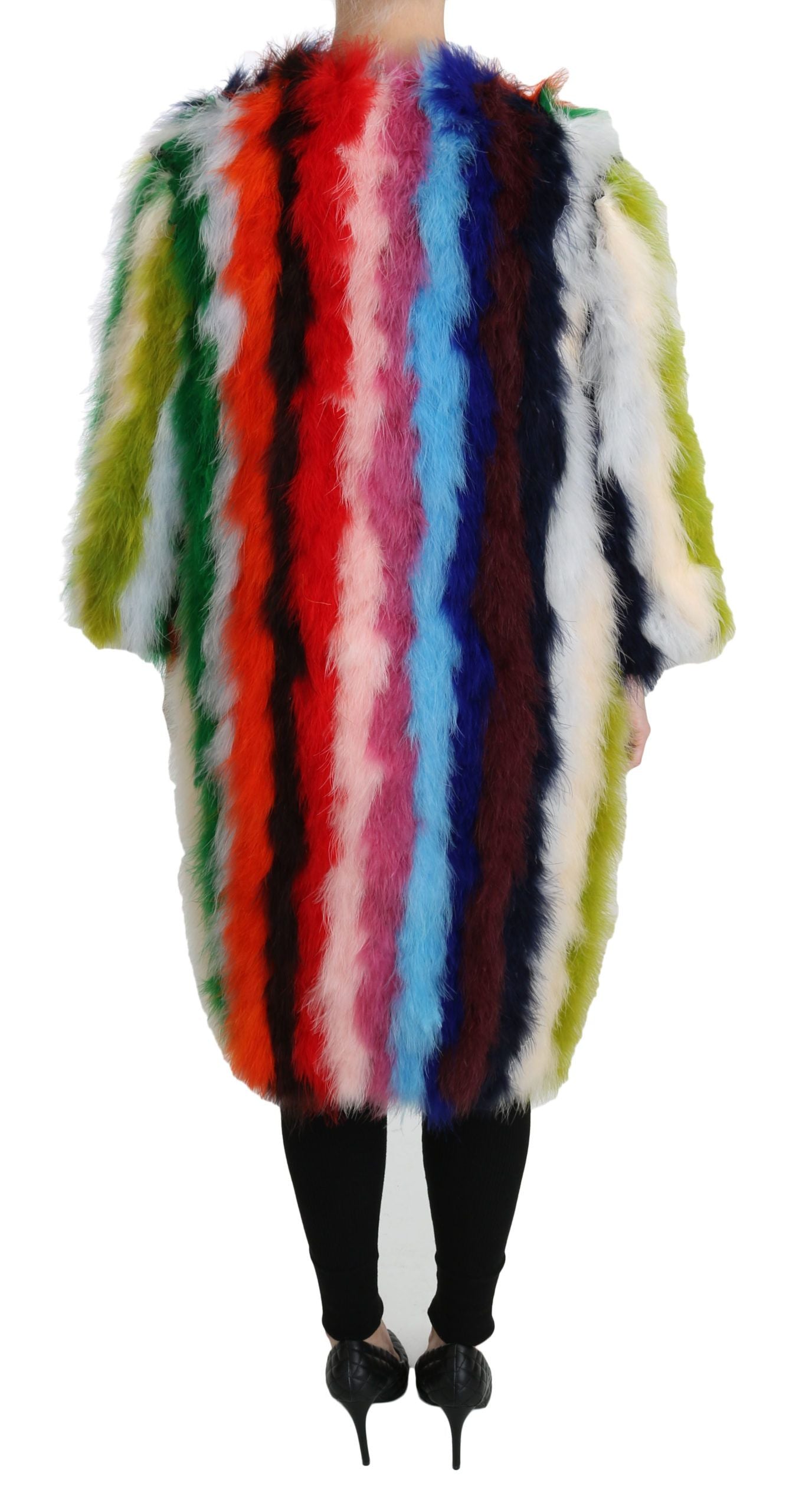 Dolce & Gabbana Multicolor Türkiye Feather Cape Fur Coat-4