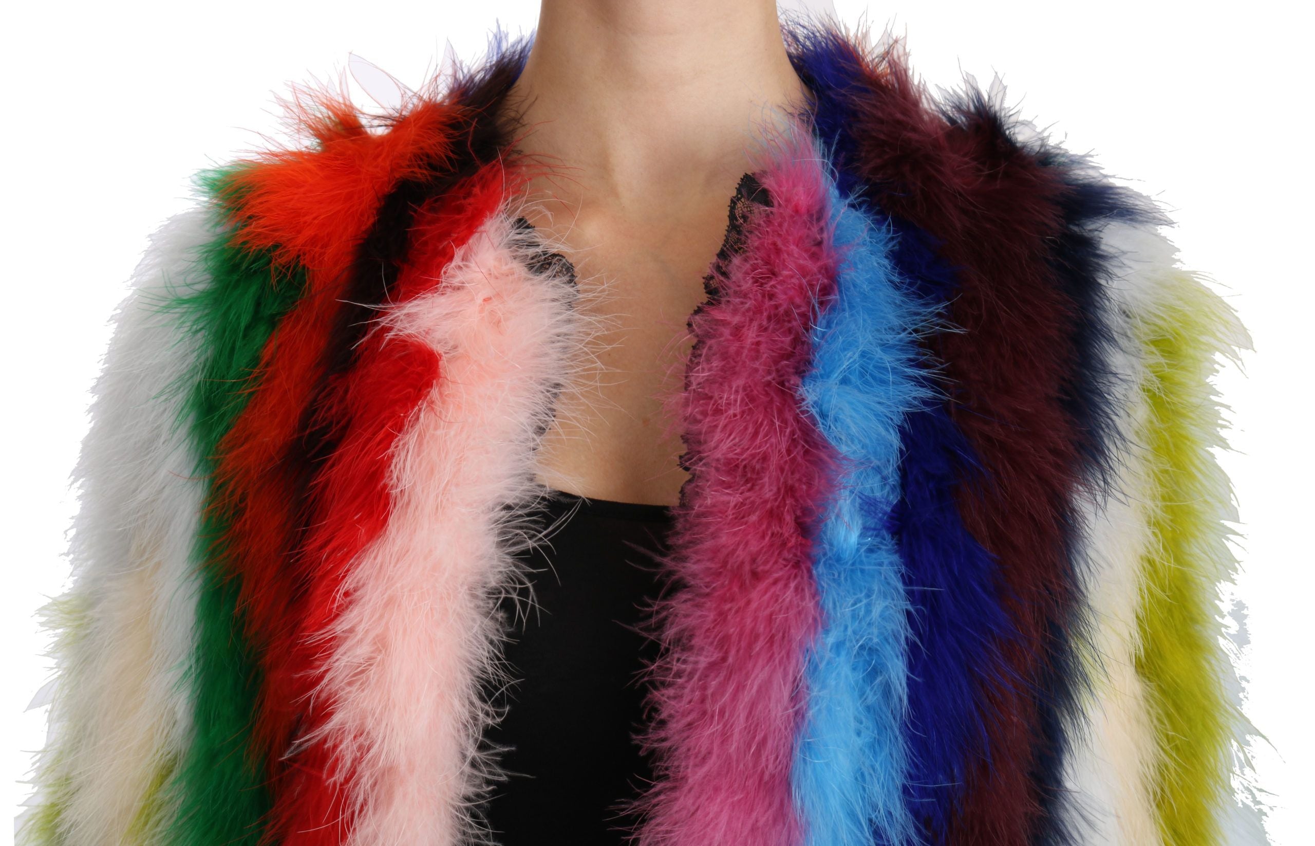 Dolce & Gabbana Multicolor Türkiye Feather Cape Fur Coat-5