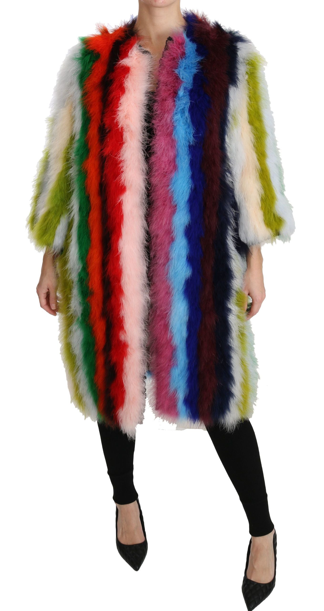 Dolce & Gabbana Multicolor Türkiye Feather Cape Fur Coat-6