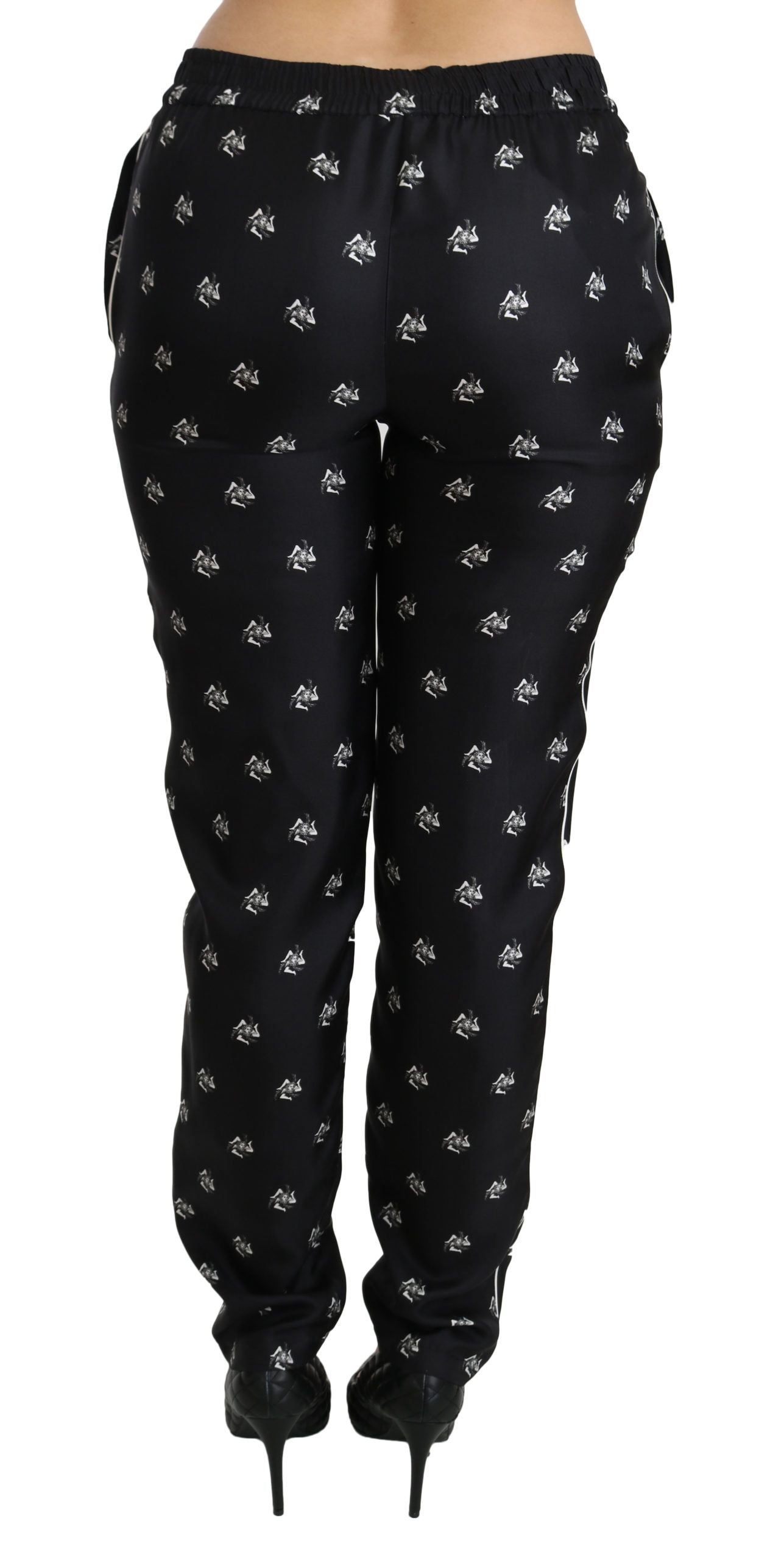 Dolce & Gabbana Schwarze bedruckte Skinny-Hose aus Seide mit mittlerer Taille-2