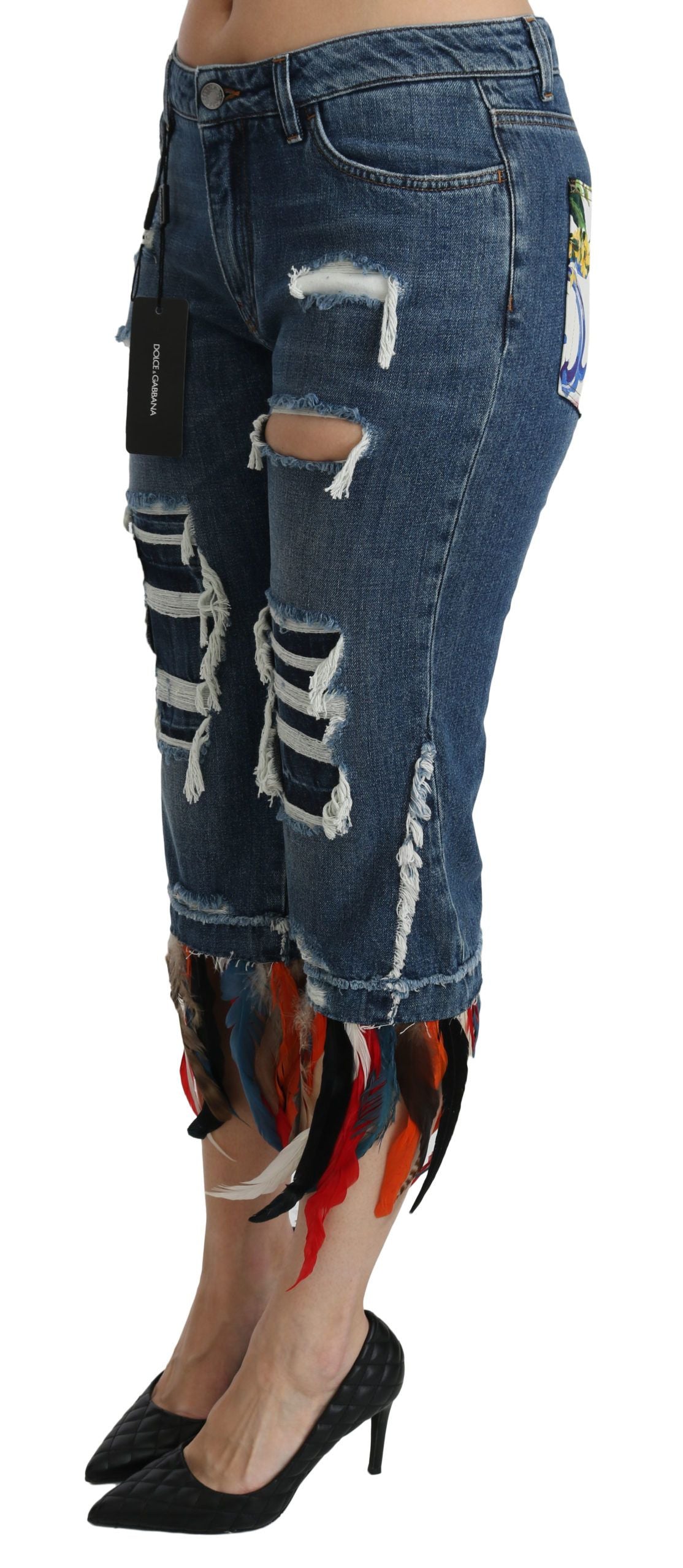 Dolce & Gabbana Blue Feathers Low-waisted cotton jeans-3