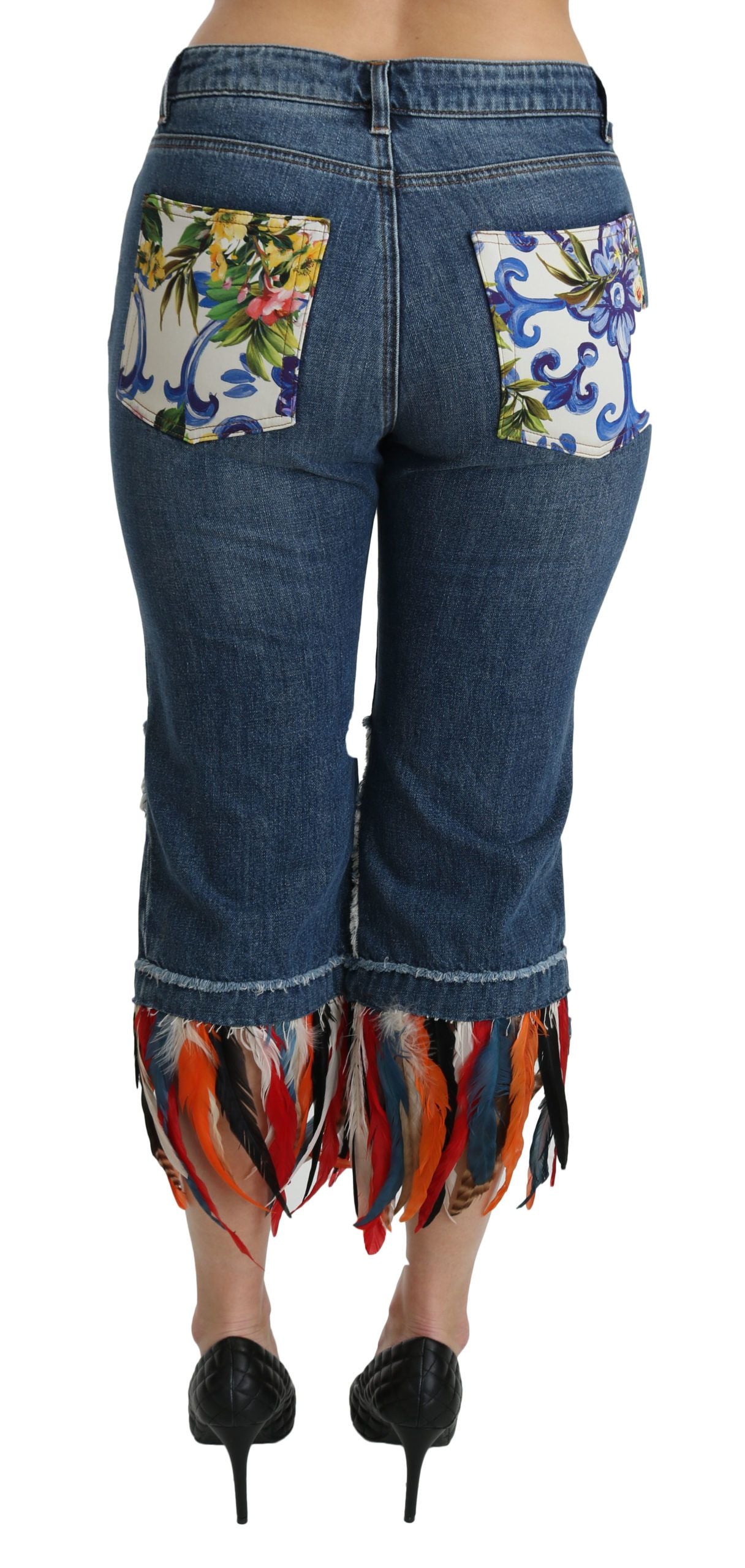 Dolce & Gabbana Blue Feathers Low-waisted cotton jeans-4
