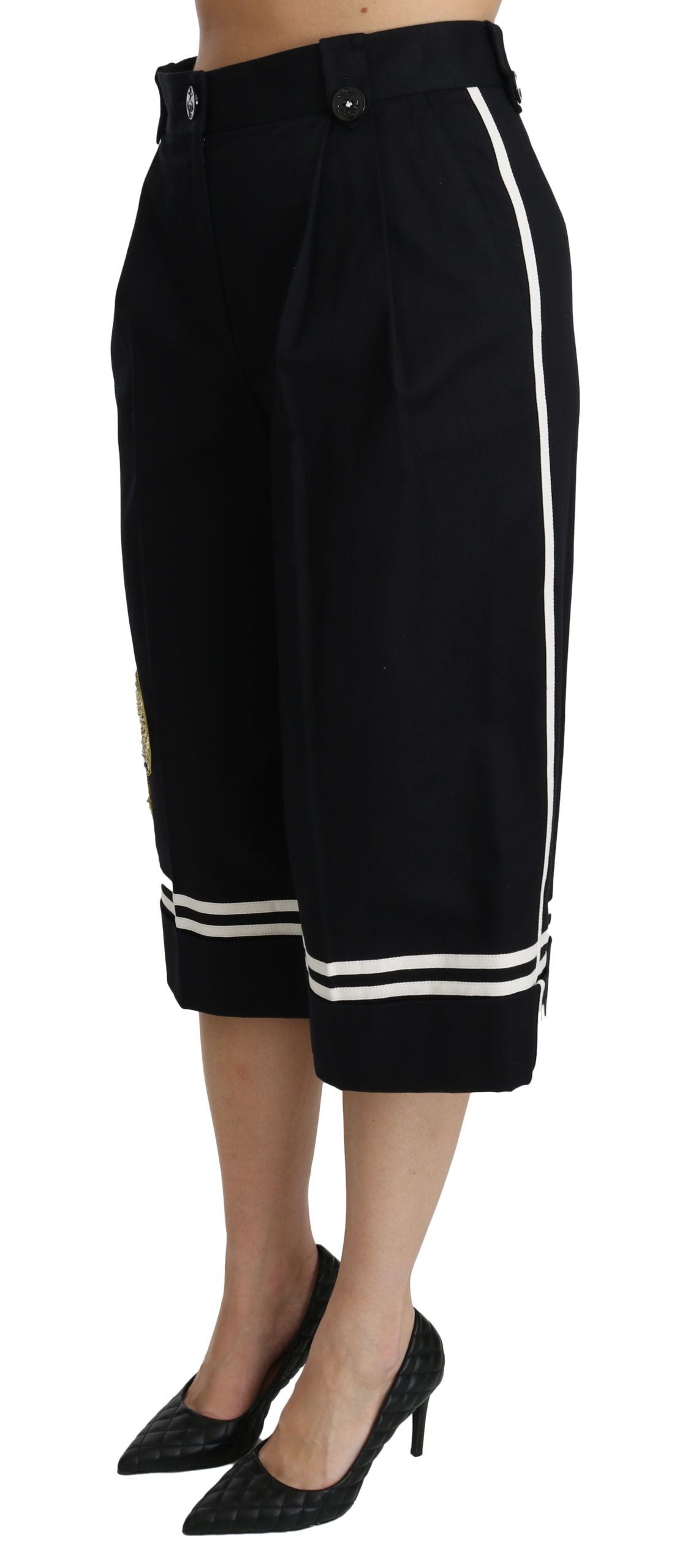 Dolce & Gabbana Schwarze Palazzo-Hose mit Zitronenverzierung und Cropped Pants-3