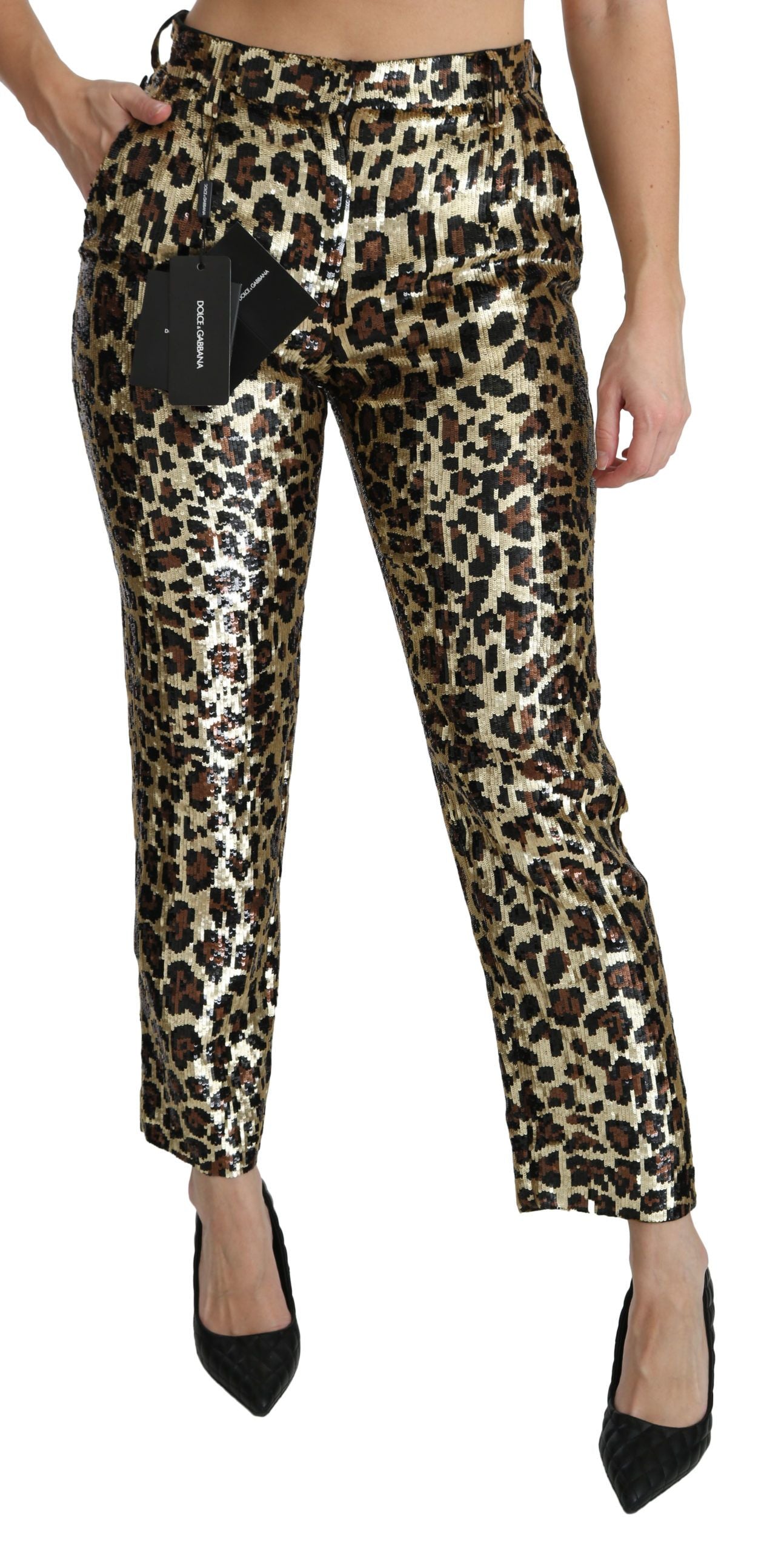 Dolce & Gabbana Brown Leopard Sequin High-Waisted Trousers-2