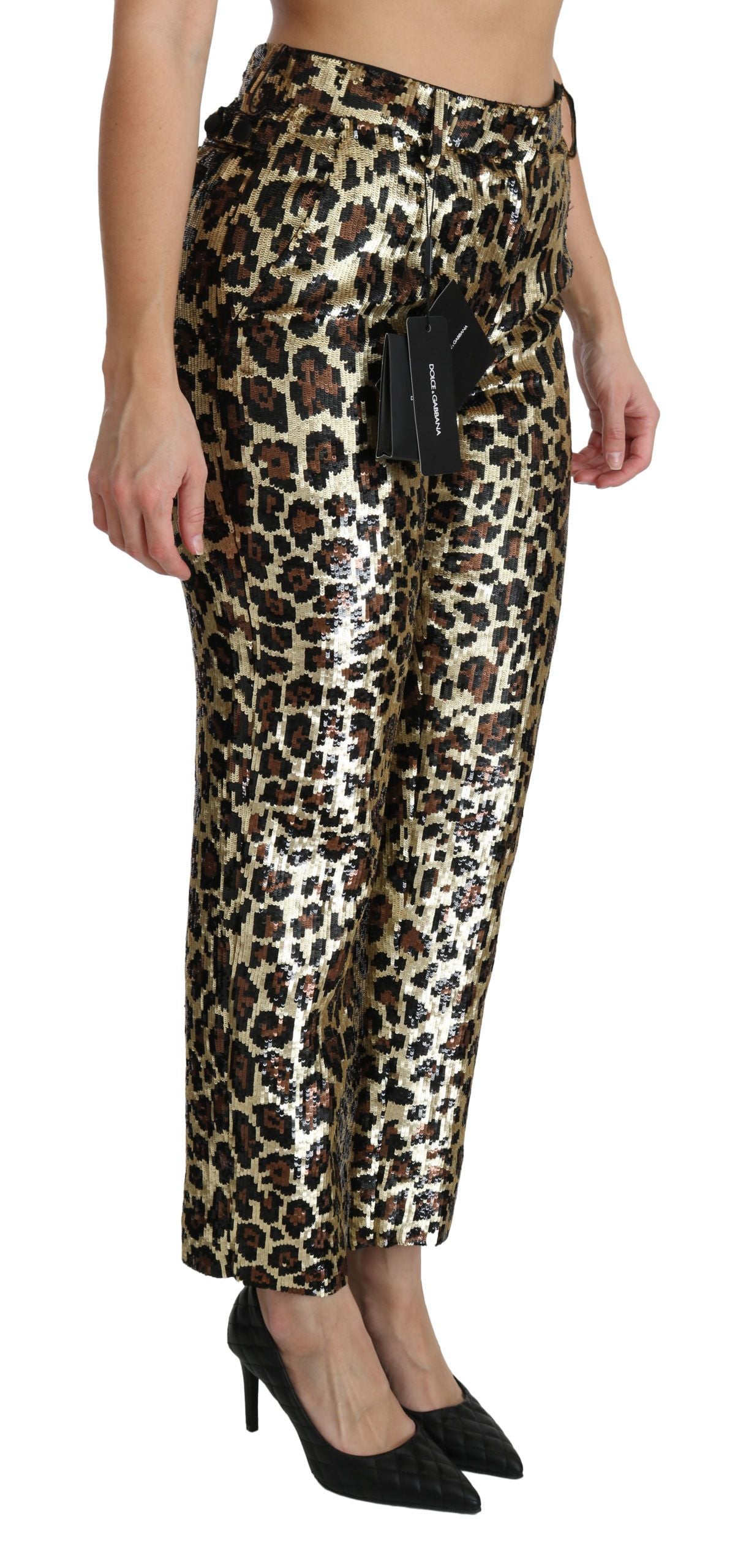 Dolce & Gabbana Brown Leopard Sequin High-Waisted Trousers-3