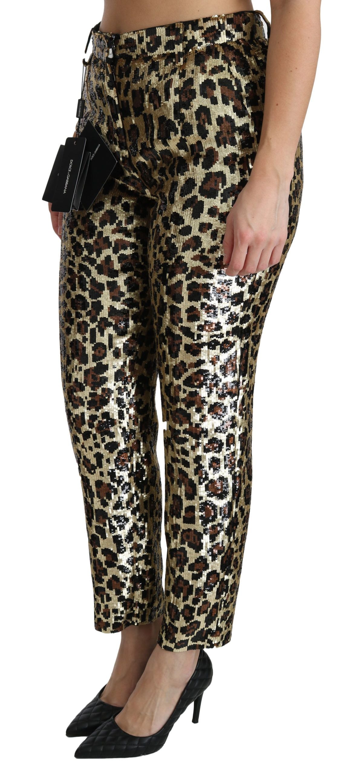 Dolce & Gabbana Brown Leopard Sequin High-Waisted Trousers-4