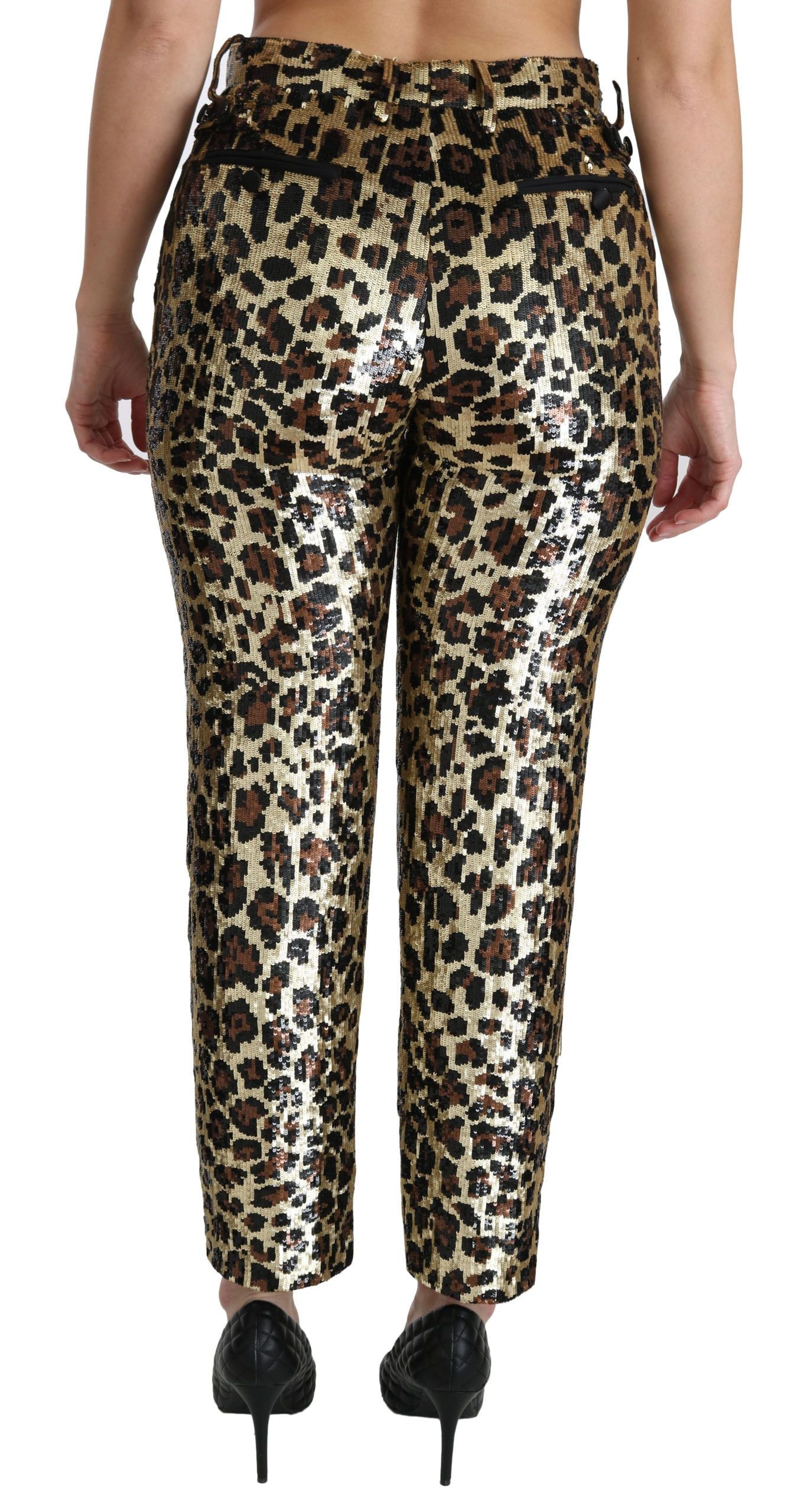 Dolce & Gabbana Brown Leopard Sequin High-Waisted Trousers-5