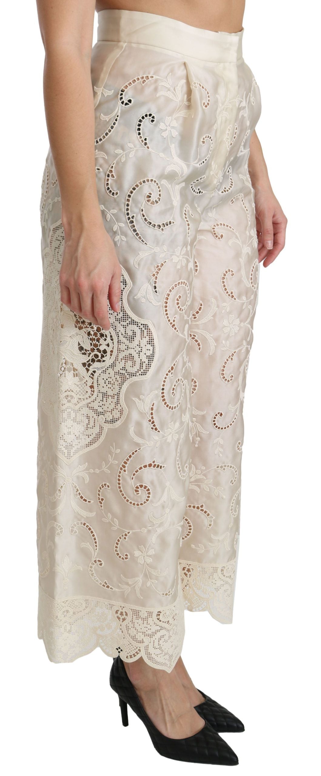 Dolce & Gabbana Gekürzte Palazzo-Hose mit hoher Taille in Creme-2
