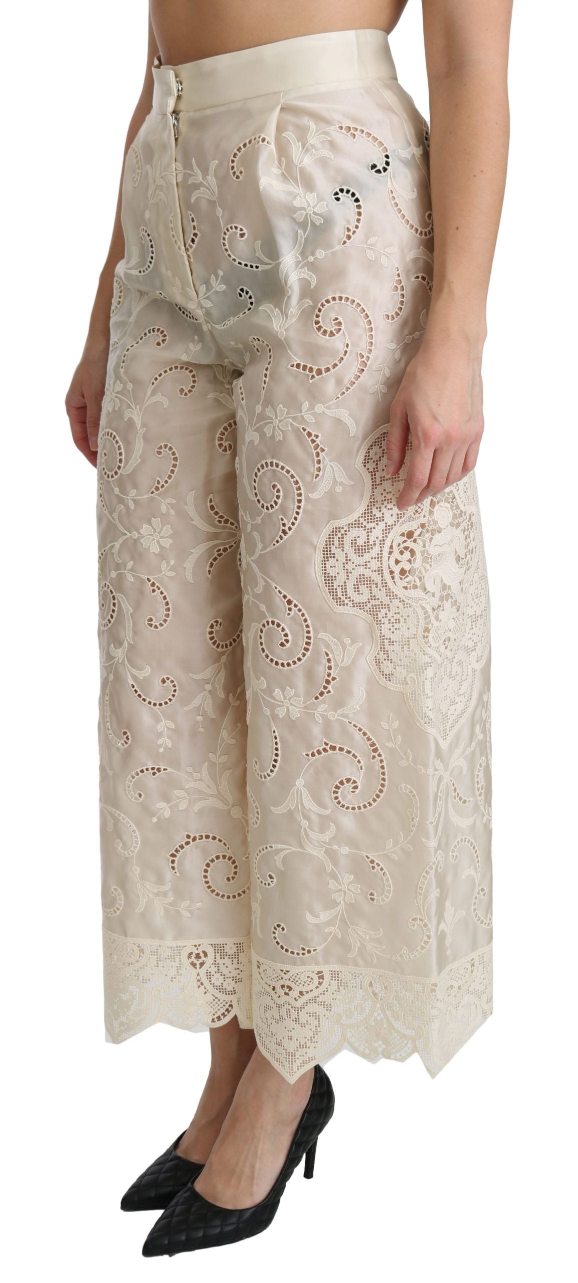 Dolce & Gabbana Gekürzte Palazzo-Hose mit hoher Taille in Creme-3