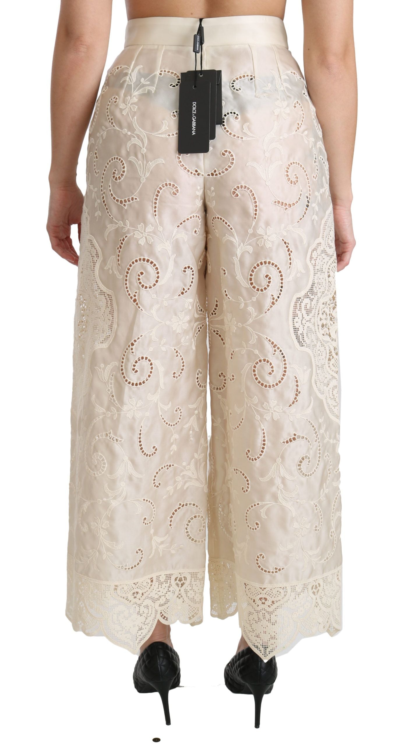 Dolce & Gabbana Gekürzte Palazzo-Hose mit hoher Taille in Creme-4